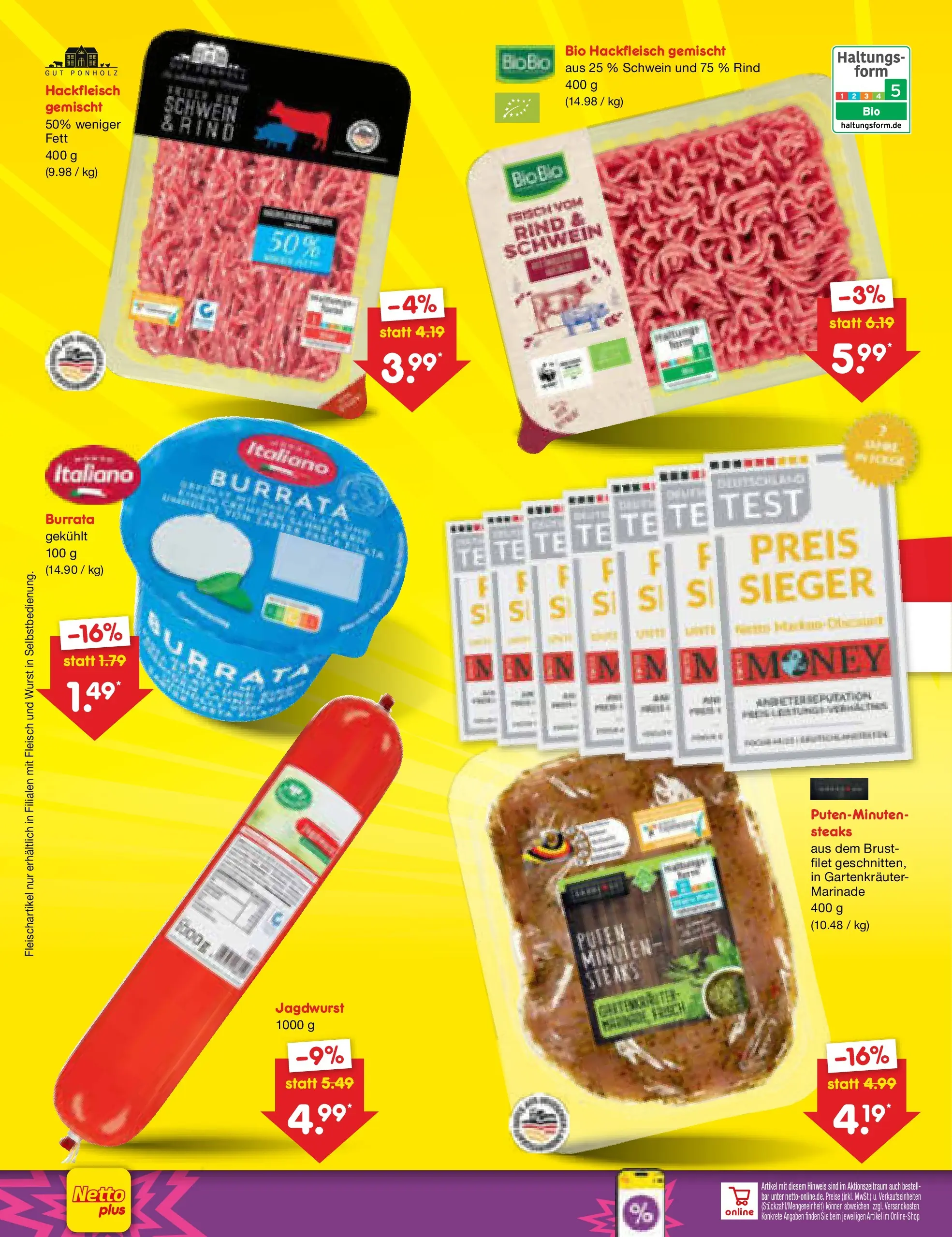Netto Marken-Discount Prospekt Berlin-Prenzlauer Berg (ab 13.07.2026) » Angebote | Seite: 42 | Produkte: Burrata, Wurst, Fleisch, Hackfleisch