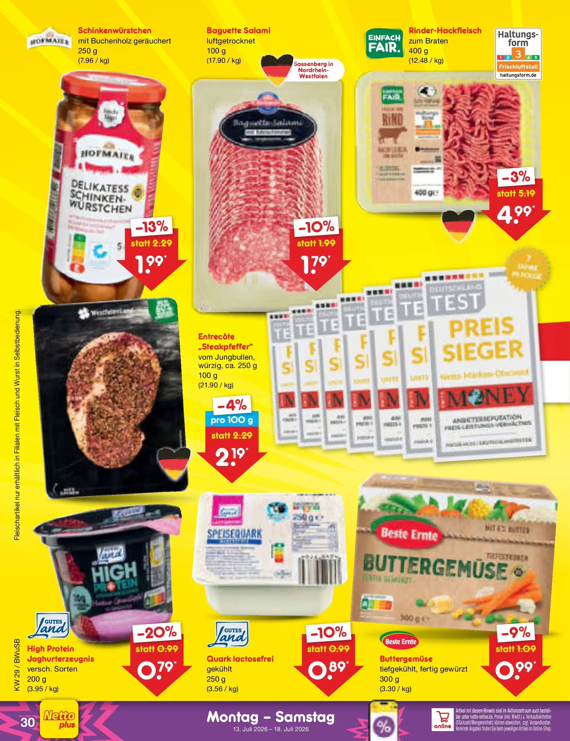 Netto Marken-Discount Prospekt Bielefeld (ab 13.07.2026) » Angebote | Seite: 40 | Produkte: Entrecote, Schinken, Fleisch, Speisequark
