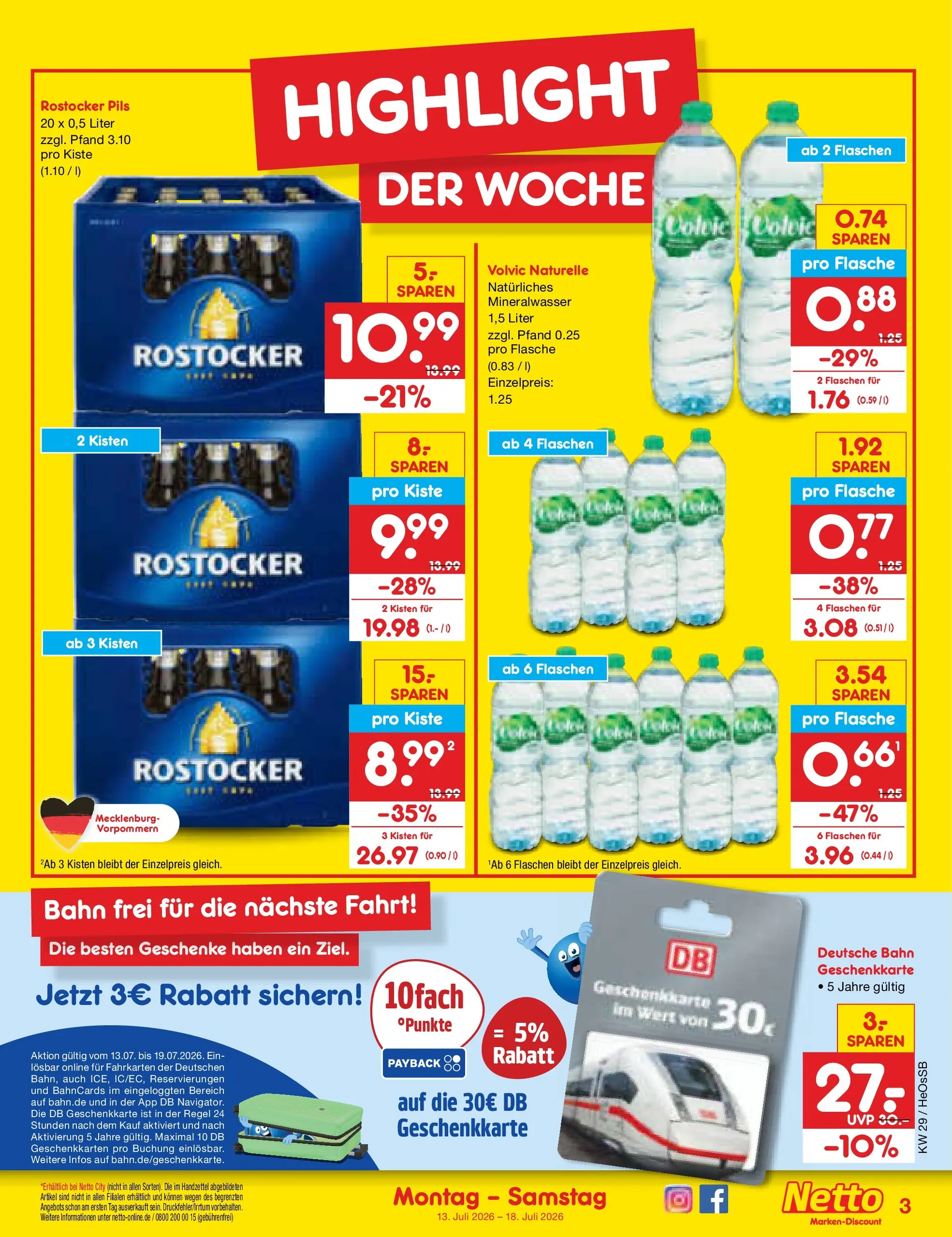 Netto Marken-Discount Prospekt Rostock (ab 13.07.2026) ยป Angebote | Seite: 3 | Produkte: Pils, Mineralwasser, Volvic Netto Marken-Discount Prospekt Rostock (ab 13.07.2026) ยป Angebote | Seite: 3 | Produkte: Pils, Mineralwasser, Volvic