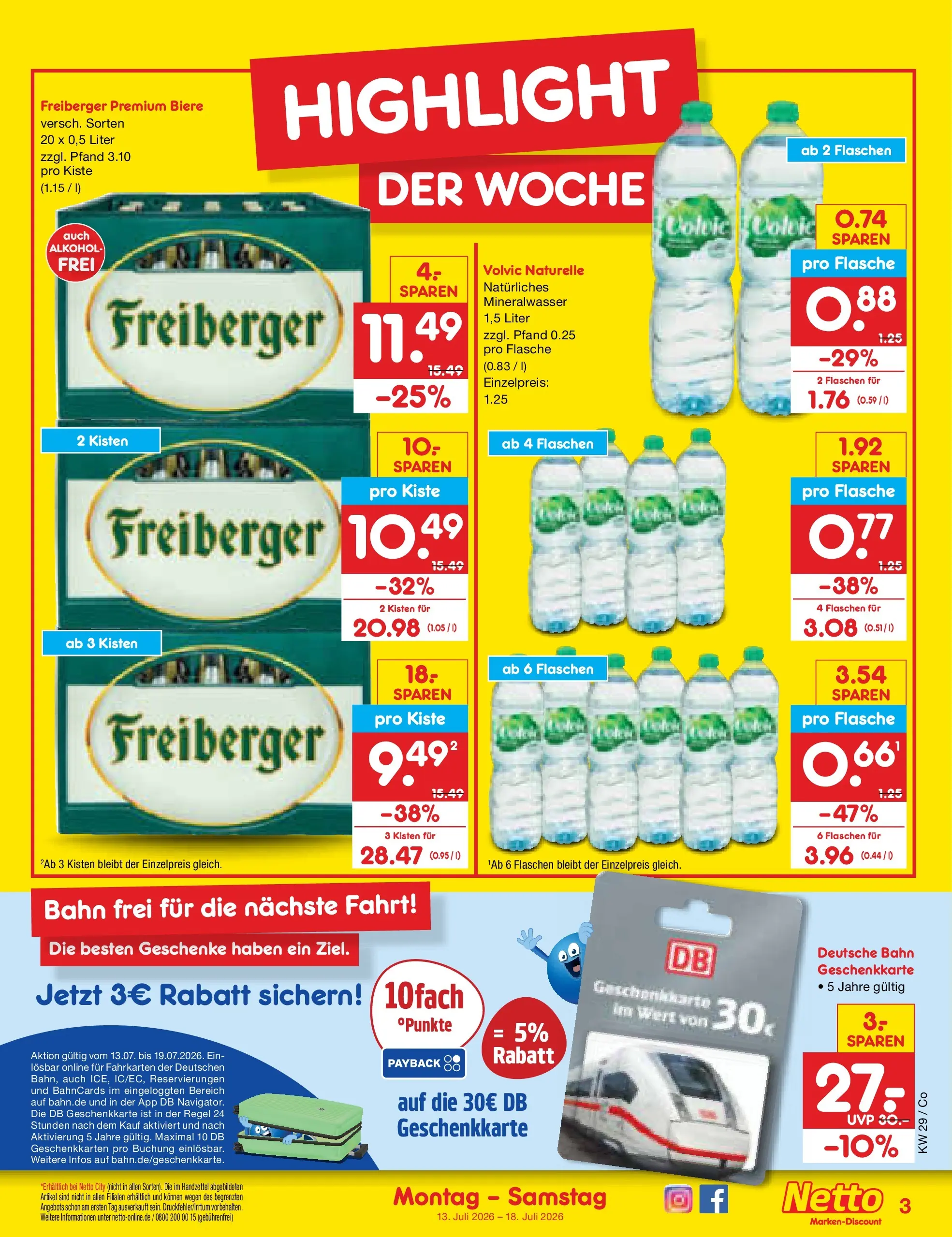 Netto Marken-Discount Prospekt Leipzig (ab 13.07.2026) » Angebote | Seite: 3 | Produkte: Mineralwasser, Volvic