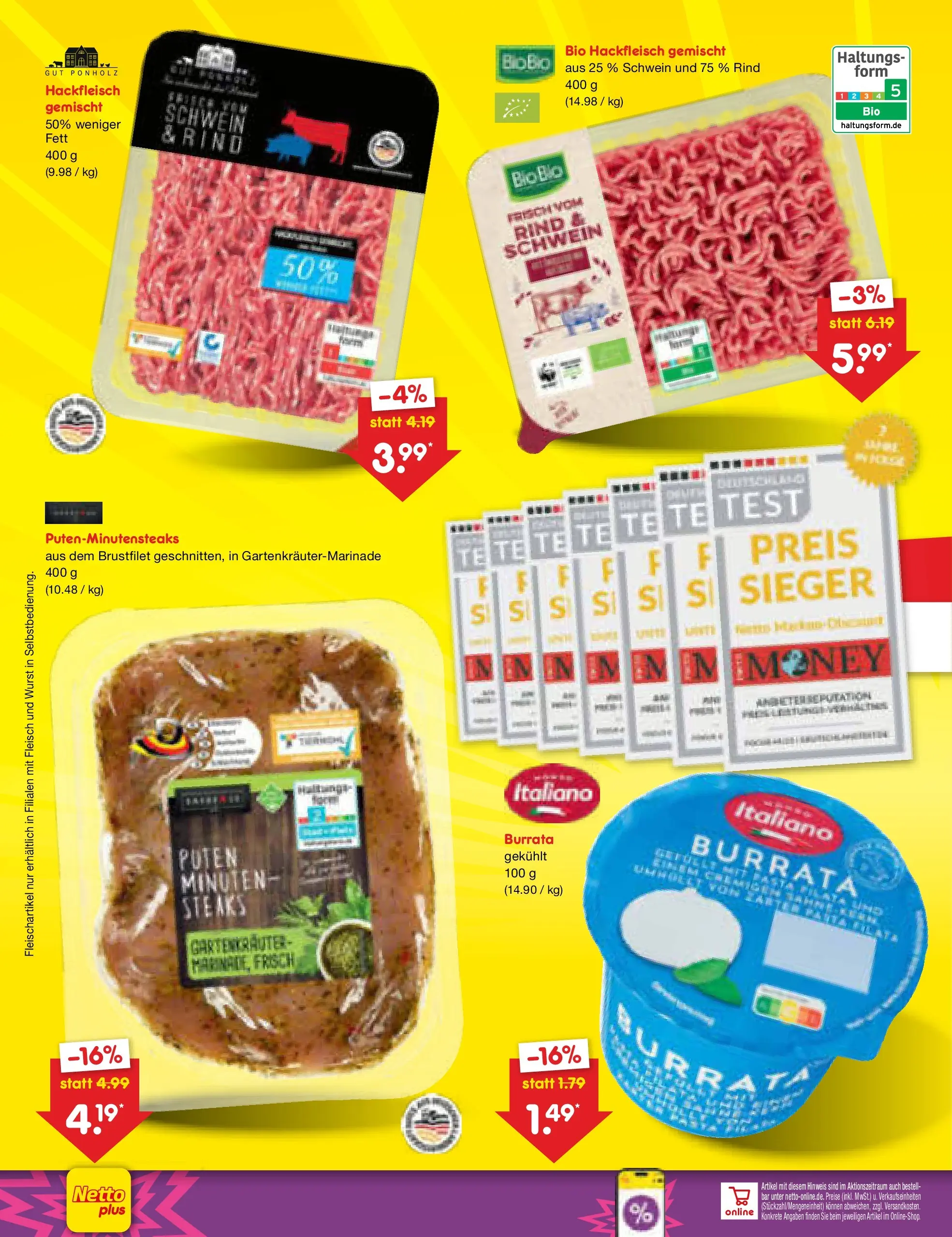 Netto Marken-Discount Prospekt Bielefeld (ab 13.07.2026) » Angebote | Seite: 42 | Produkte: Burrata, Wurst, Fleisch, Hackfleisch
