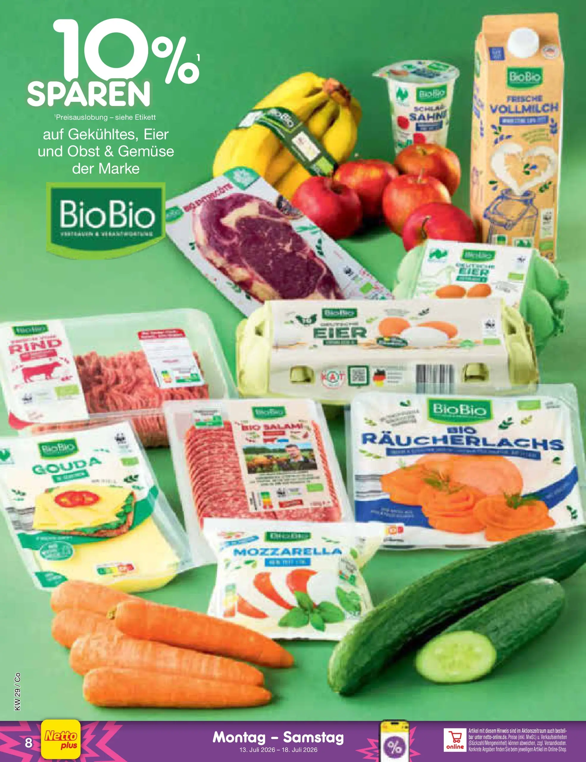 Netto Marken-Discount Prospekt Leipzig (ab 13.07.2026) » Angebote | Seite: 8 | Produkte: Eier, Mozzarella, Räucherlachs, Sahne