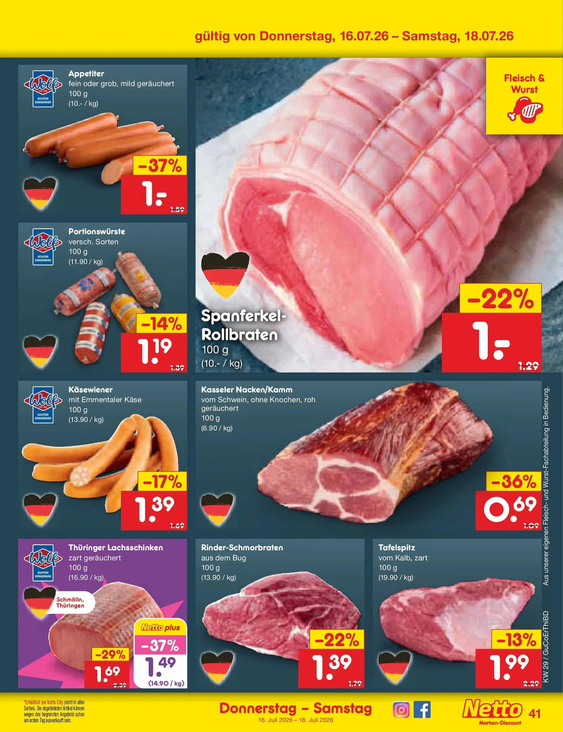 Netto Marken-Discount Prospekt Weimar (ab 13.07.2026) ยป Angebote | Seite: 57 | Produkte: Tafelspitz, Kรคse, Wurst, Fleisch Netto Marken-Discount Prospekt Weimar (ab 13.07.2026) ยป Angebote | Seite: 57 | Produkte: Tafelspitz, Kรคse, Wurst, Fleisch