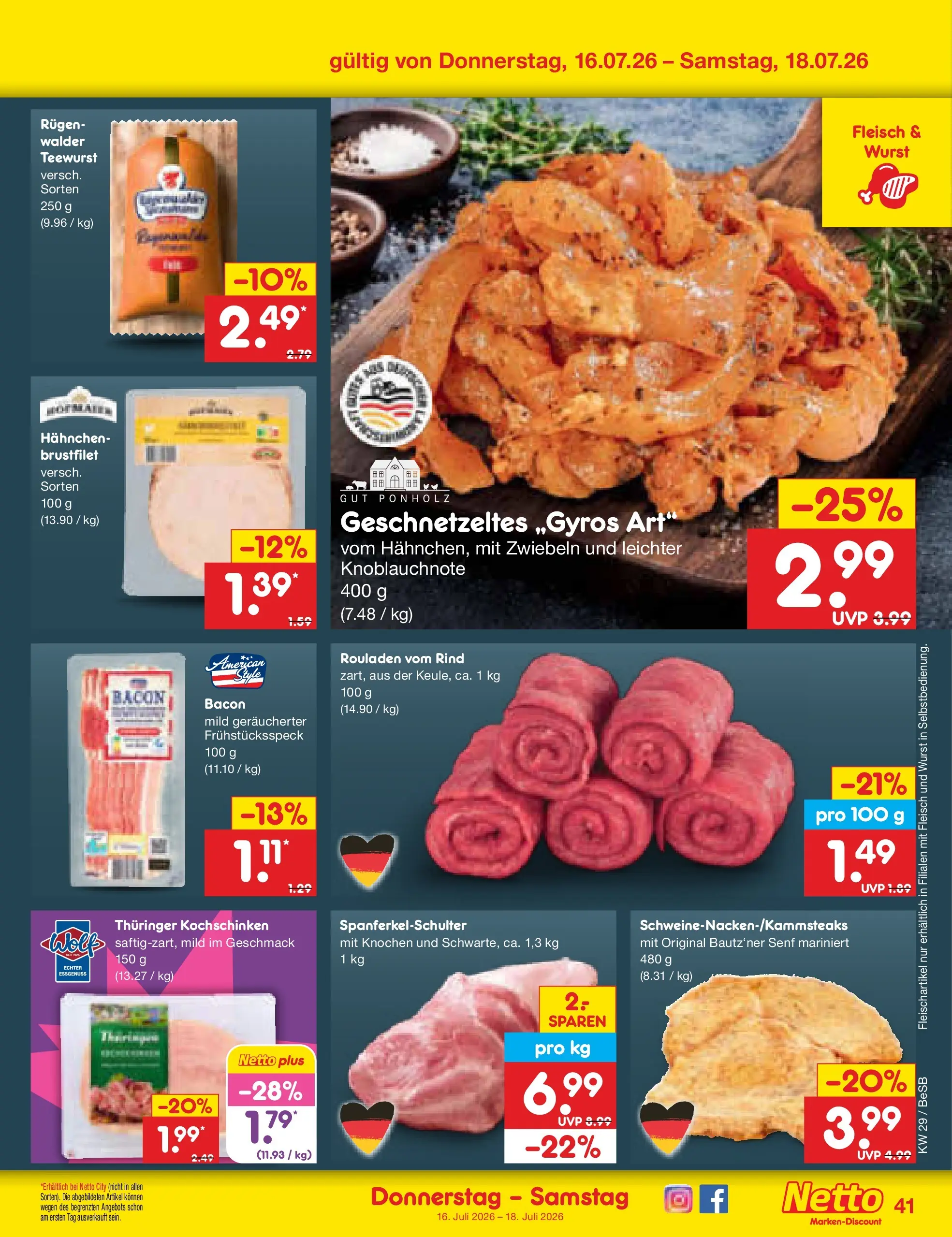 Netto Marken-Discount Prospekt Berlin-Prenzlauer Berg (ab 13.07.2026) » Angebote | Seite: 59 | Produkte: Hahnchen, Zwiebeln, Wurst, Fleisch