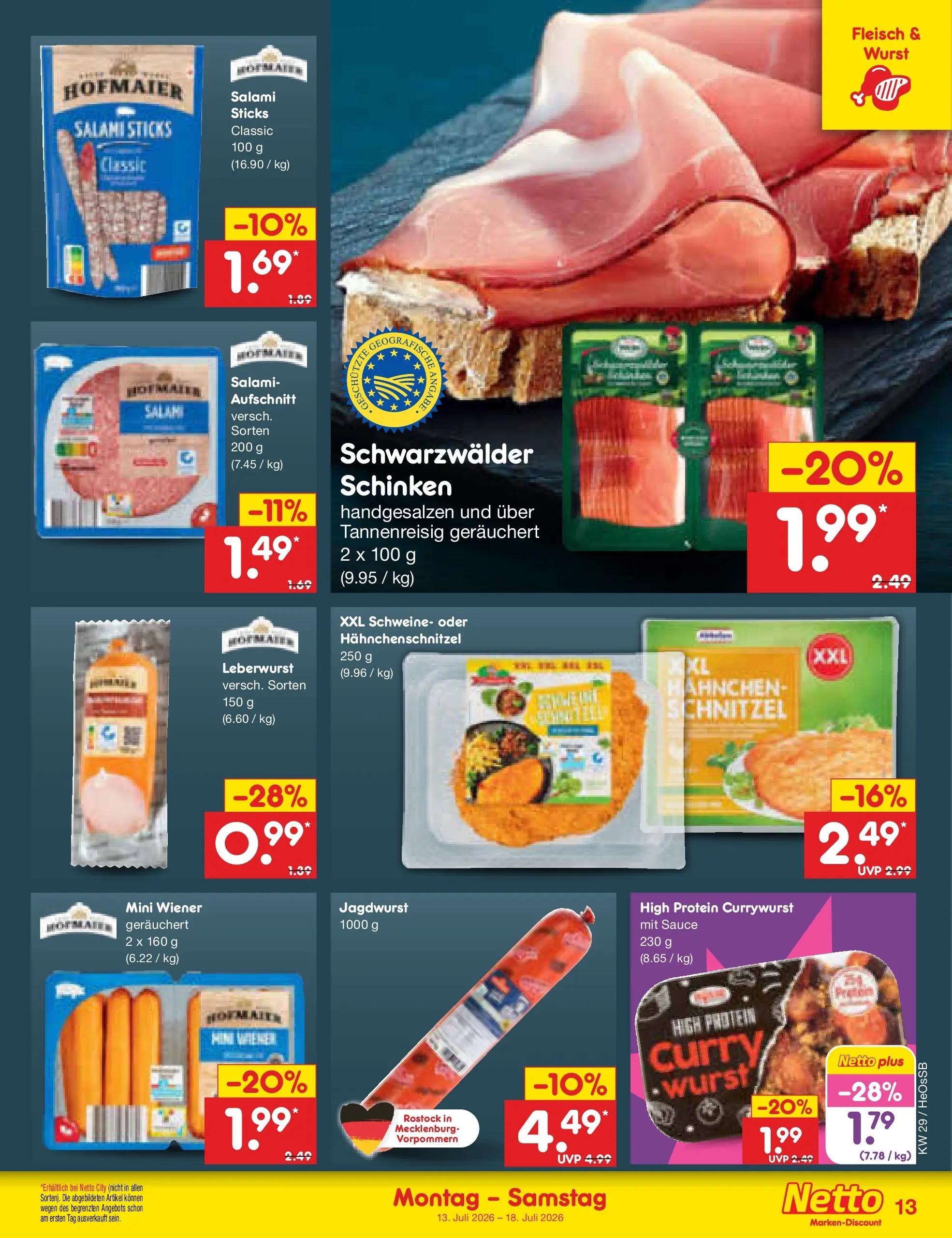 Netto Marken-Discount Prospekt Rostock (ab 13.07.2026) ยป Angebote | Seite: 15 | Produkte: Wurst, Salami, Schinken, Fleisch Netto Marken-Discount Prospekt Rostock (ab 13.07.2026) ยป Angebote | Seite: 15 | Produkte: Wurst, Salami, Schinken, Fleisch