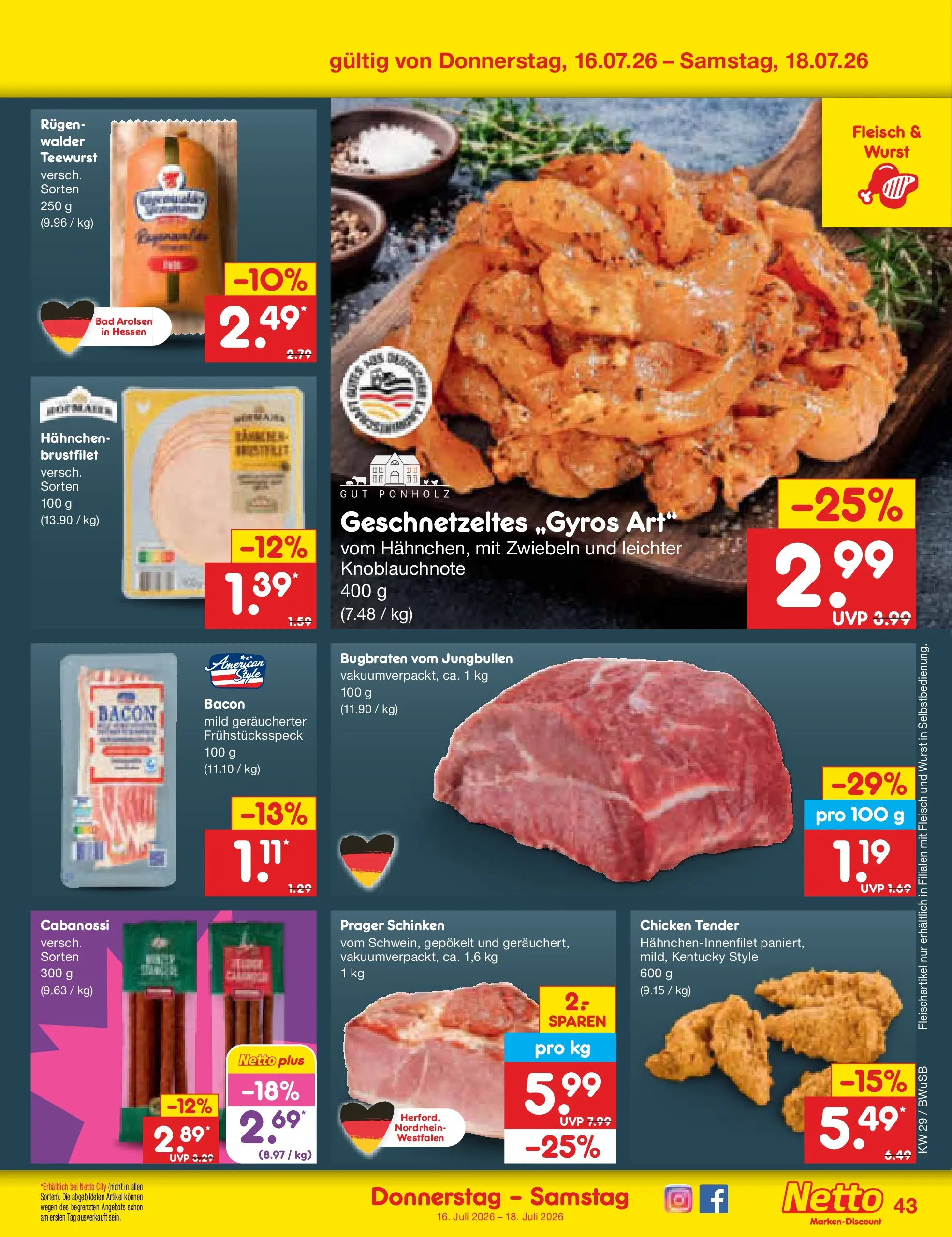 Netto Marken-Discount Prospekt Bielefeld (ab 13.07.2026) » Angebote | Seite: 61 | Produkte: Hahnchen, Bad, Zwiebeln, Fleisch