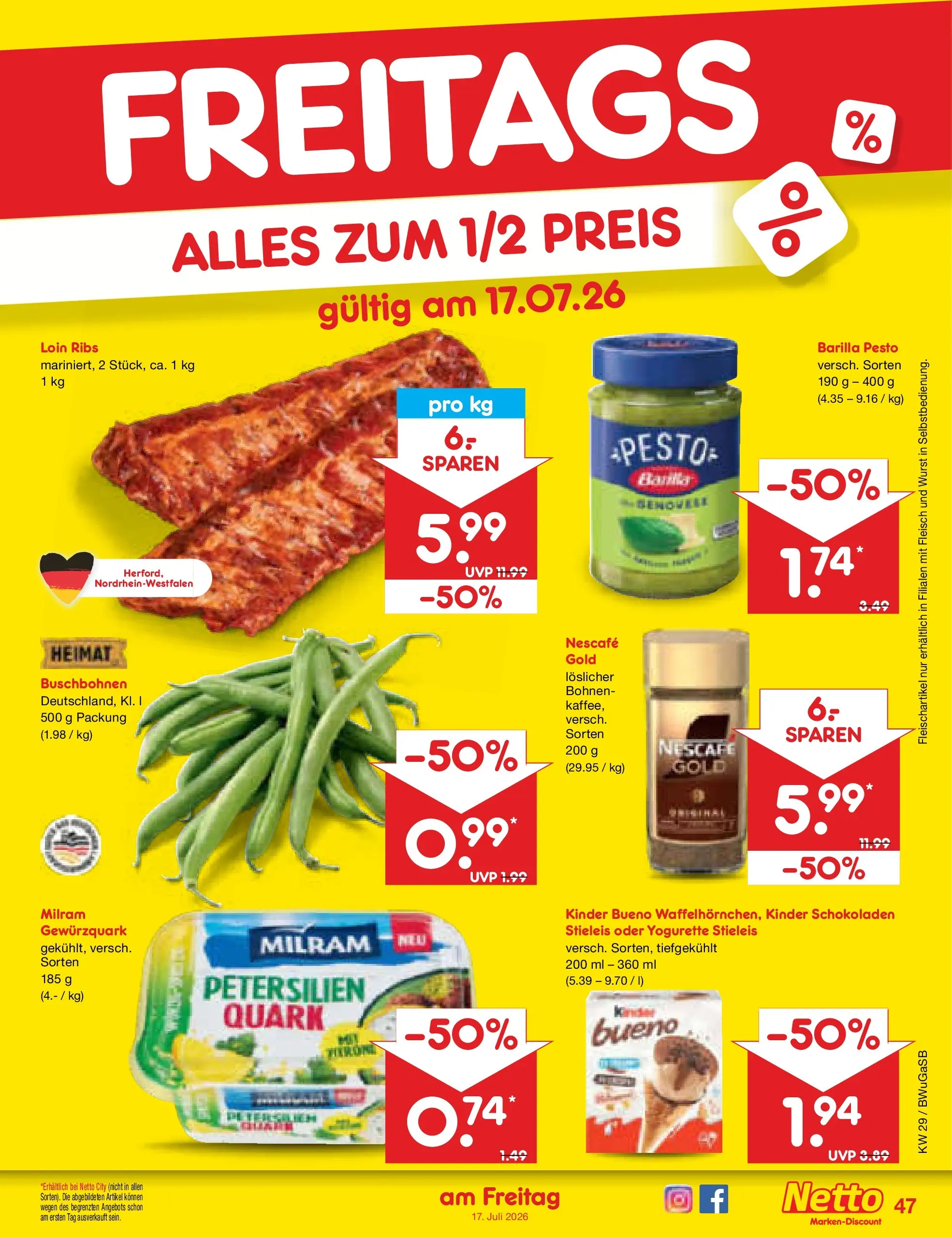 Netto Marken-Discount Prospekt Bielefeld (ab 13.07.2026) » Angebote | Seite: 69 | Produkte: Quark, Kinder bueno, Nescafe gold, Fleisch