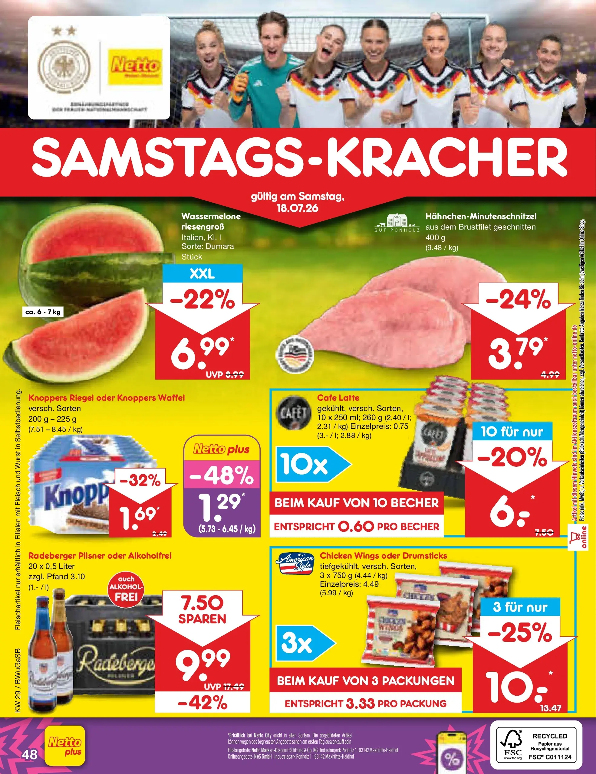 Netto Marken-Discount Prospekt Bielefeld (ab 13.07.2026) » Angebote | Seite: 70 | Produkte: Knoppers, Wassermelone, Fleisch, Radeberger pilsner