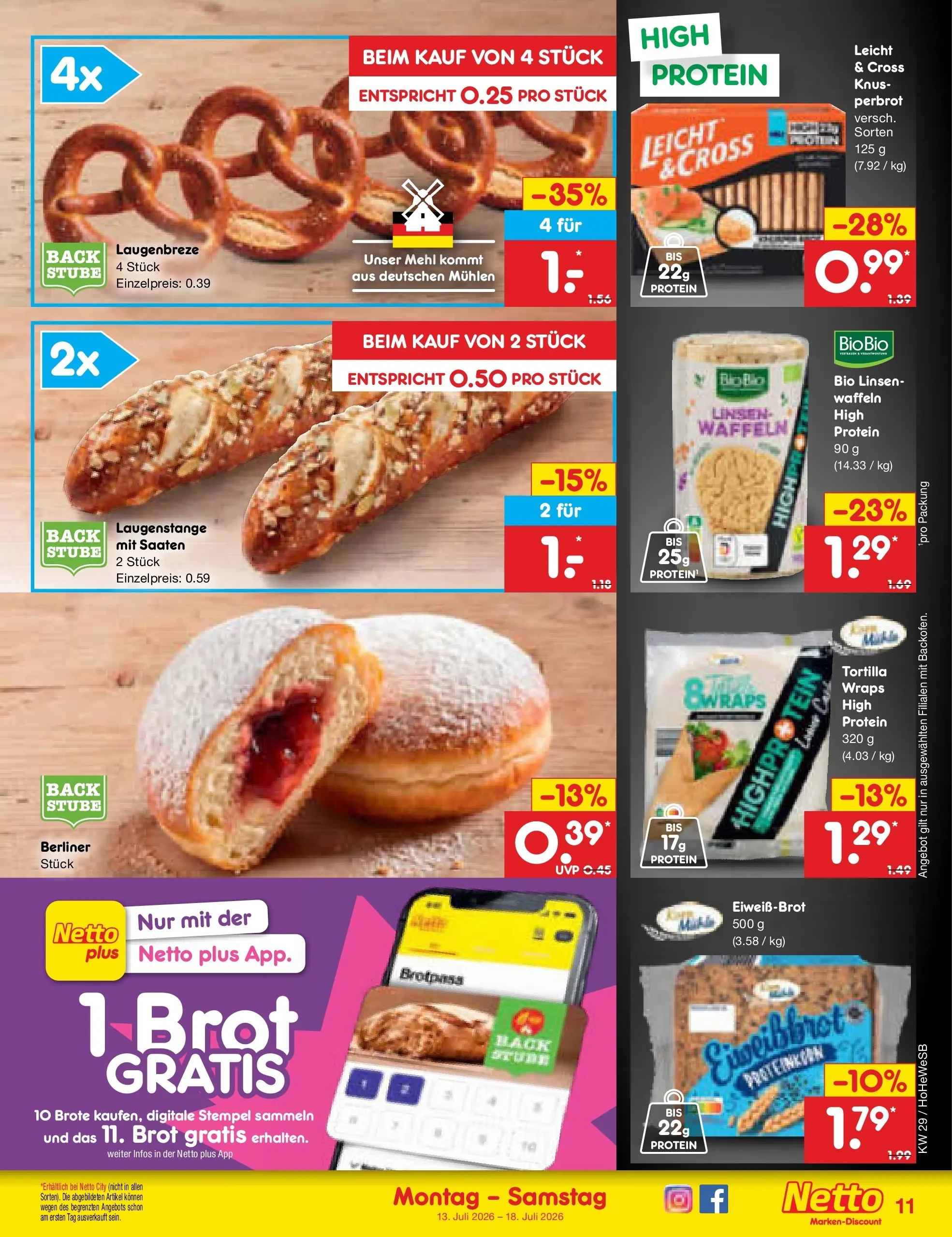 Netto Marken-Discount Prospekt Hannover (ab 13.07.2026) ยป Angebote | Seite: 11 | Produkte: Berliner, Mehl, Waffeln, Brot Netto Marken-Discount Prospekt Hannover (ab 13.07.2026) ยป Angebote | Seite: 11 | Produkte: Berliner, Mehl, Waffeln, Brot