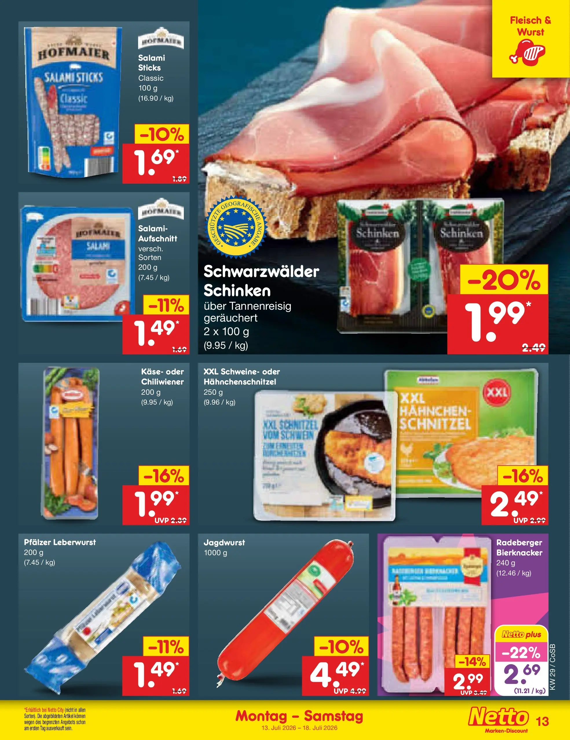 Netto Marken-Discount Prospekt Leipzig (ab 13.07.2026) » Angebote | Seite: 15 | Produkte: Käse, Schnitzel, Schinken, Fleisch