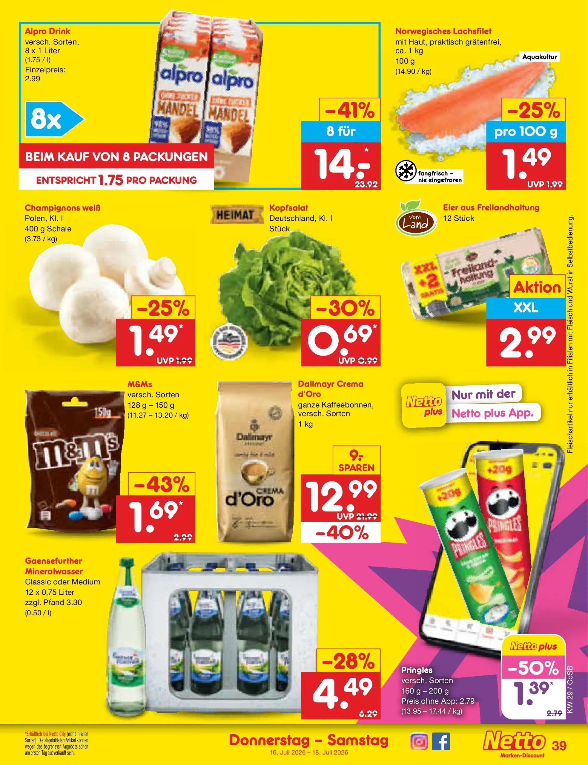 Netto Marken-Discount Prospekt Leipzig (ab 13.07.2026) » Angebote | Seite: 55 | Produkte: Mineralwasser, Champignons, Dallmayr, Fleisch