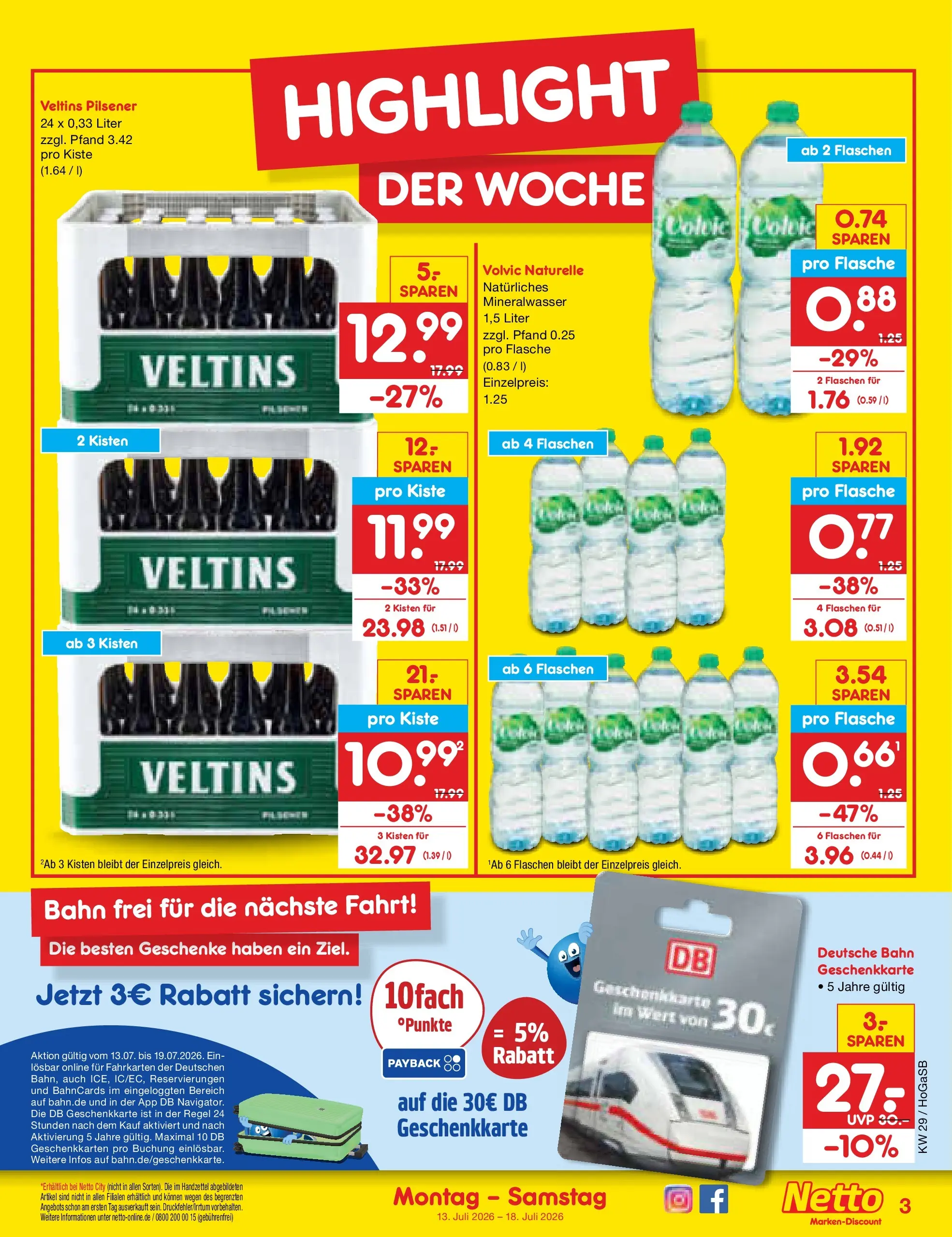 Netto Marken-Discount Prospekt Hannover (ab 13.07.2026) ยป Angebote | Seite: 3 | Produkte: Mineralwasser, Volvic, Veltins Netto Marken-Discount Prospekt Hannover (ab 13.07.2026) ยป Angebote | Seite: 3 | Produkte: Mineralwasser, Volvic, Veltins