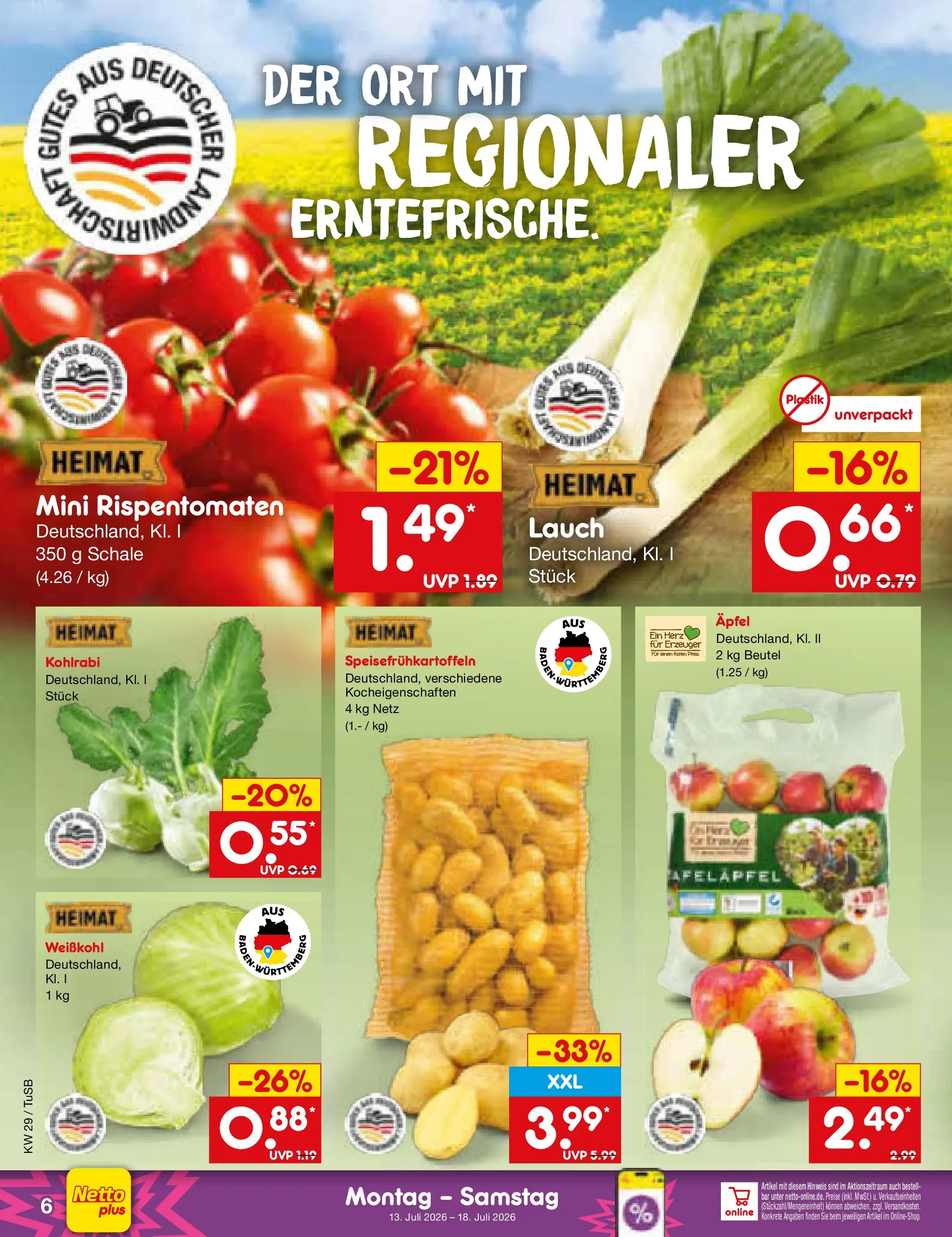 Netto Marken-Discount Prospekt Sindelfingen (ab 13.07.2026) ยป Angebote | Seite: 6 | Produkte: Kohlrabi, รpfel Netto Marken-Discount Prospekt Sindelfingen (ab 13.07.2026) ยป Angebote | Seite: 6 | Produkte: Kohlrabi, รpfel