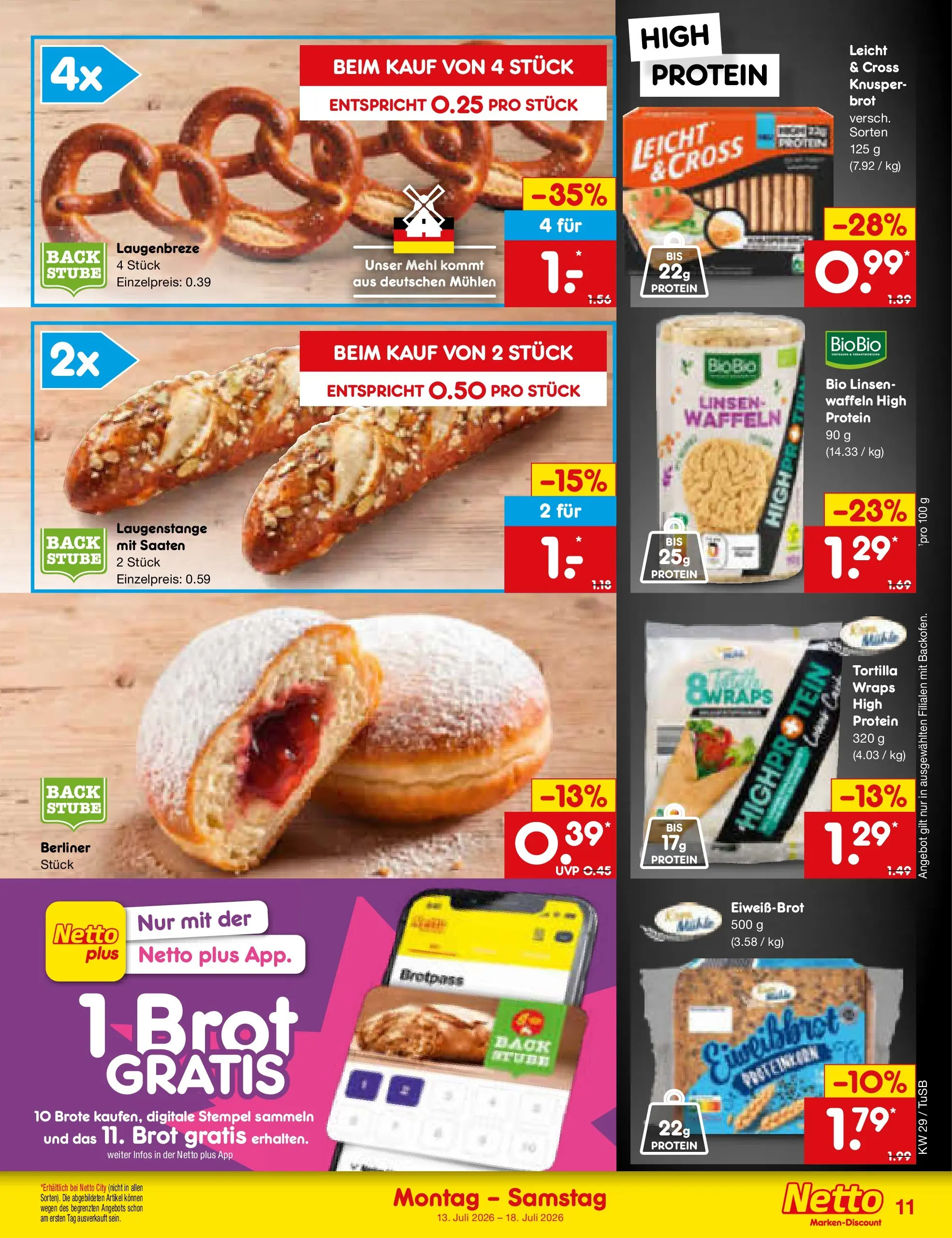 Netto Marken-Discount Prospekt Sindelfingen (ab 13.07.2026) ยป Angebote | Seite: 11 | Produkte: Berliner, Mehl, Waffeln, Brot Netto Marken-Discount Prospekt Sindelfingen (ab 13.07.2026) ยป Angebote | Seite: 11 | Produkte: Berliner, Mehl, Waffeln, Brot