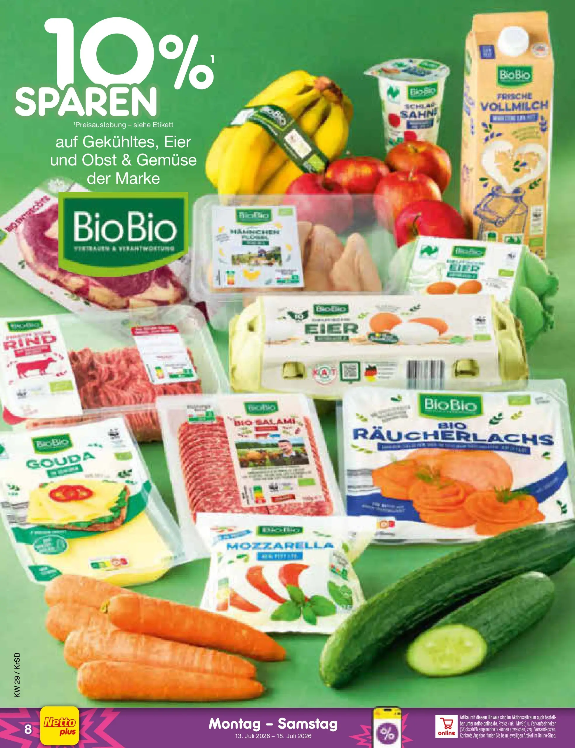 Netto Marken-Discount Prospekt Baesweiler (ab 13.07.2026) » Angebote | Seite: 8 | Produkte: Eier, Mozzarella, Räucherlachs, Obst