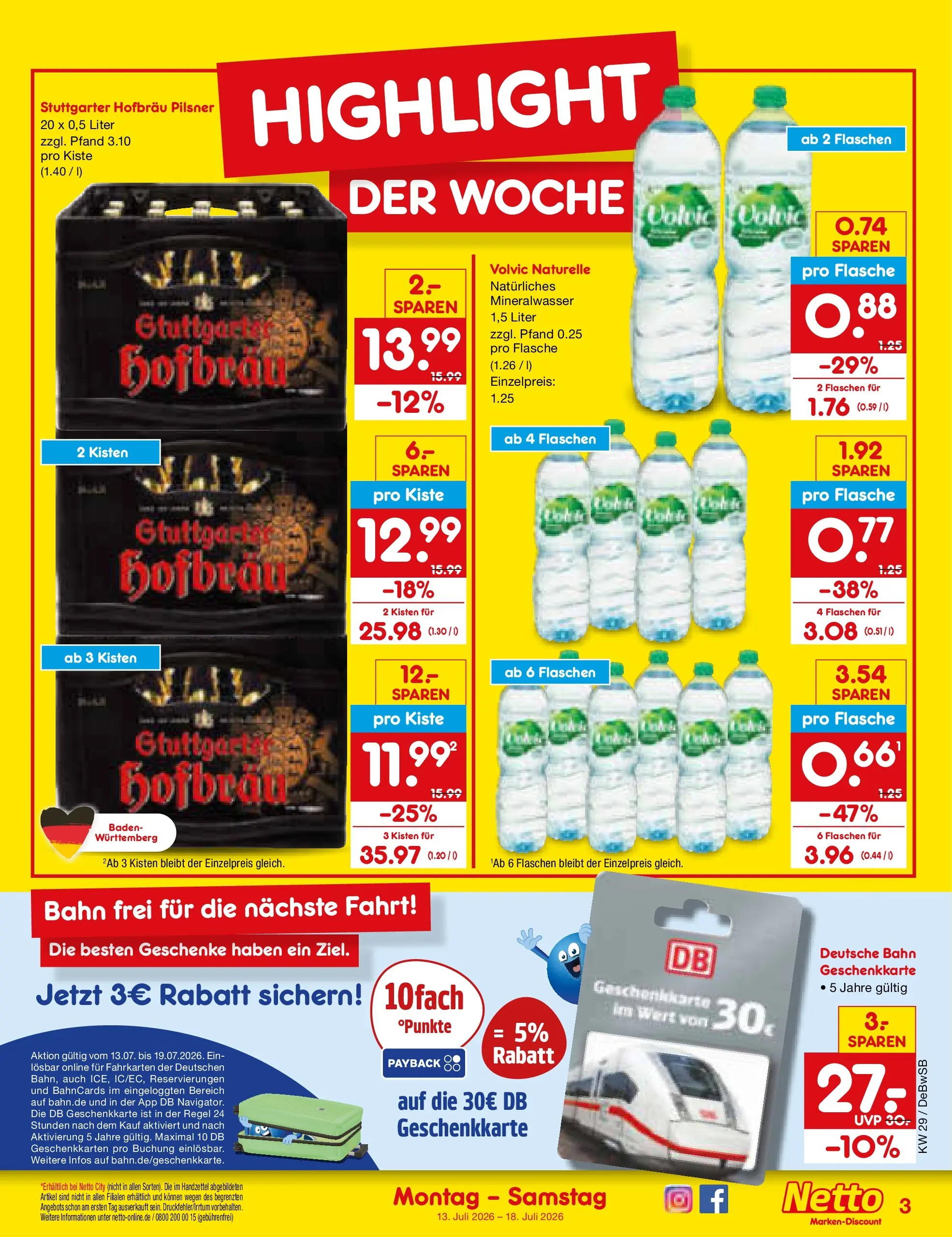 Netto Marken-Discount Prospekt Waiblingen-Bittenfeld (ab 13.07.2026) » Angebote | Seite: 3 | Produkte: Mineralwasser, Volvic