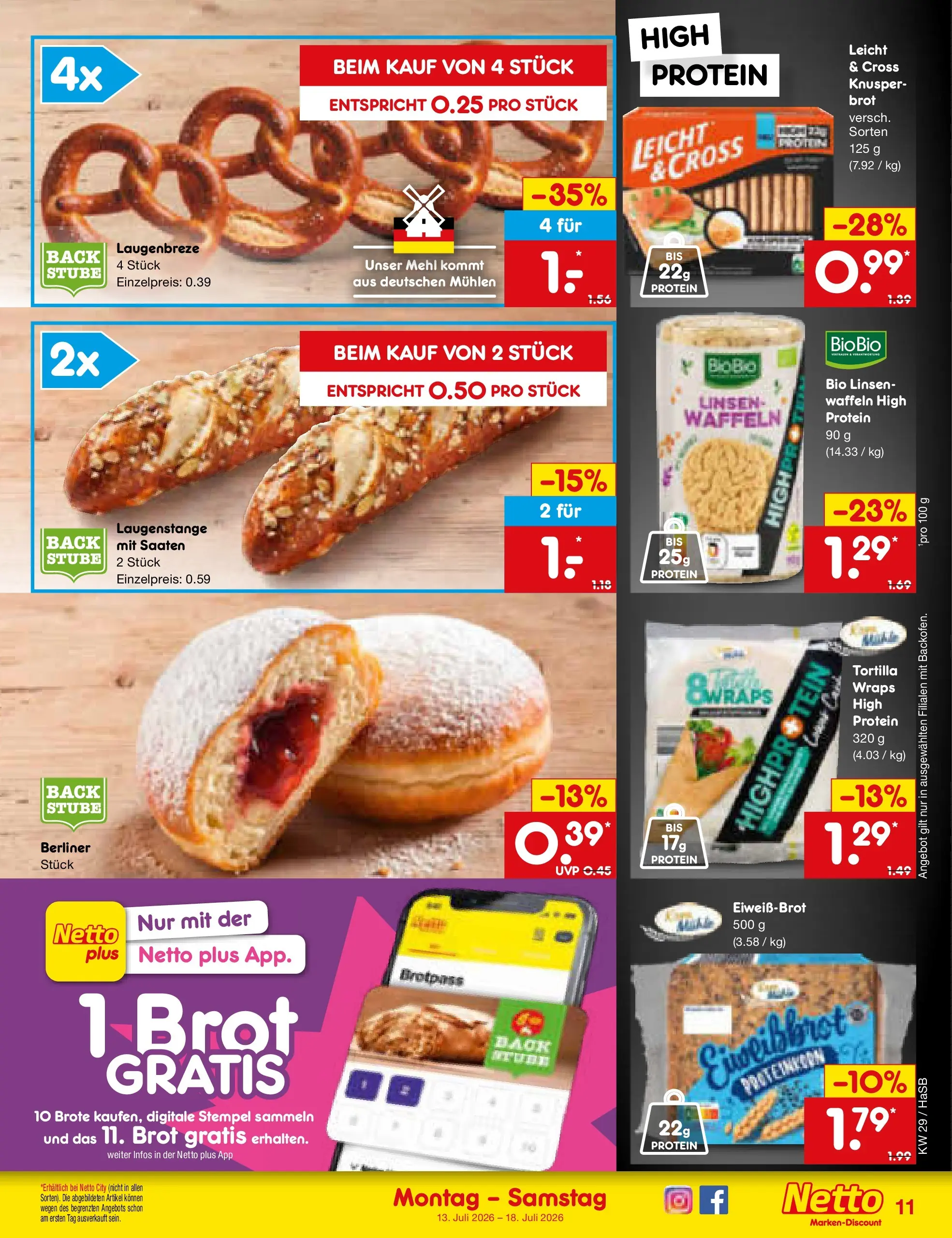 Netto Marken-Discount Prospekt Unna (ab 13.07.2026) ยป Angebote | Seite: 11 | Produkte: Berliner, Mehl, Waffeln, Brot Netto Marken-Discount Prospekt Unna (ab 13.07.2026) ยป Angebote | Seite: 11 | Produkte: Berliner, Mehl, Waffeln, Brot