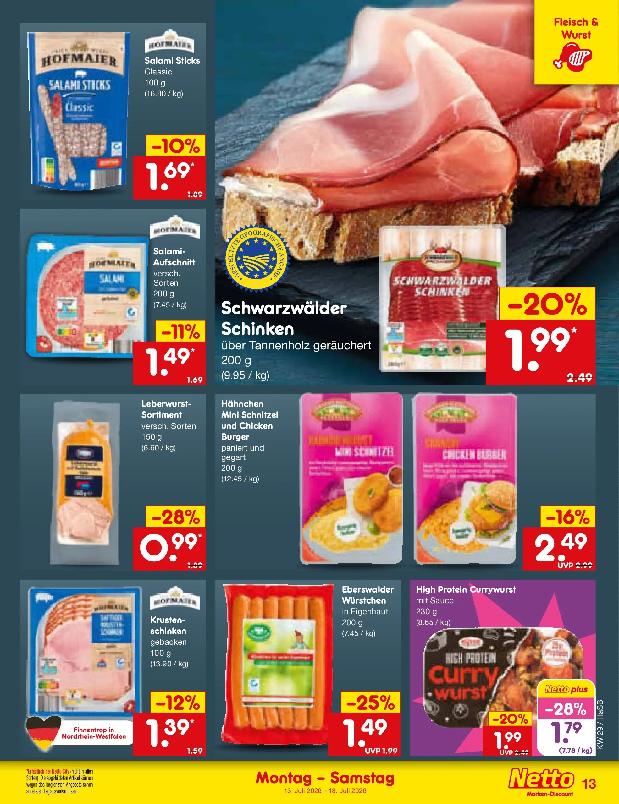 Netto Marken-Discount Prospekt Unna (ab 13.07.2026) ยป Angebote | Seite: 15 | Produkte: Hahnchen, Burger, Schinken, Fleisch Netto Marken-Discount Prospekt Unna (ab 13.07.2026) ยป Angebote | Seite: 15 | Produkte: Hahnchen, Burger, Schinken, Fleisch