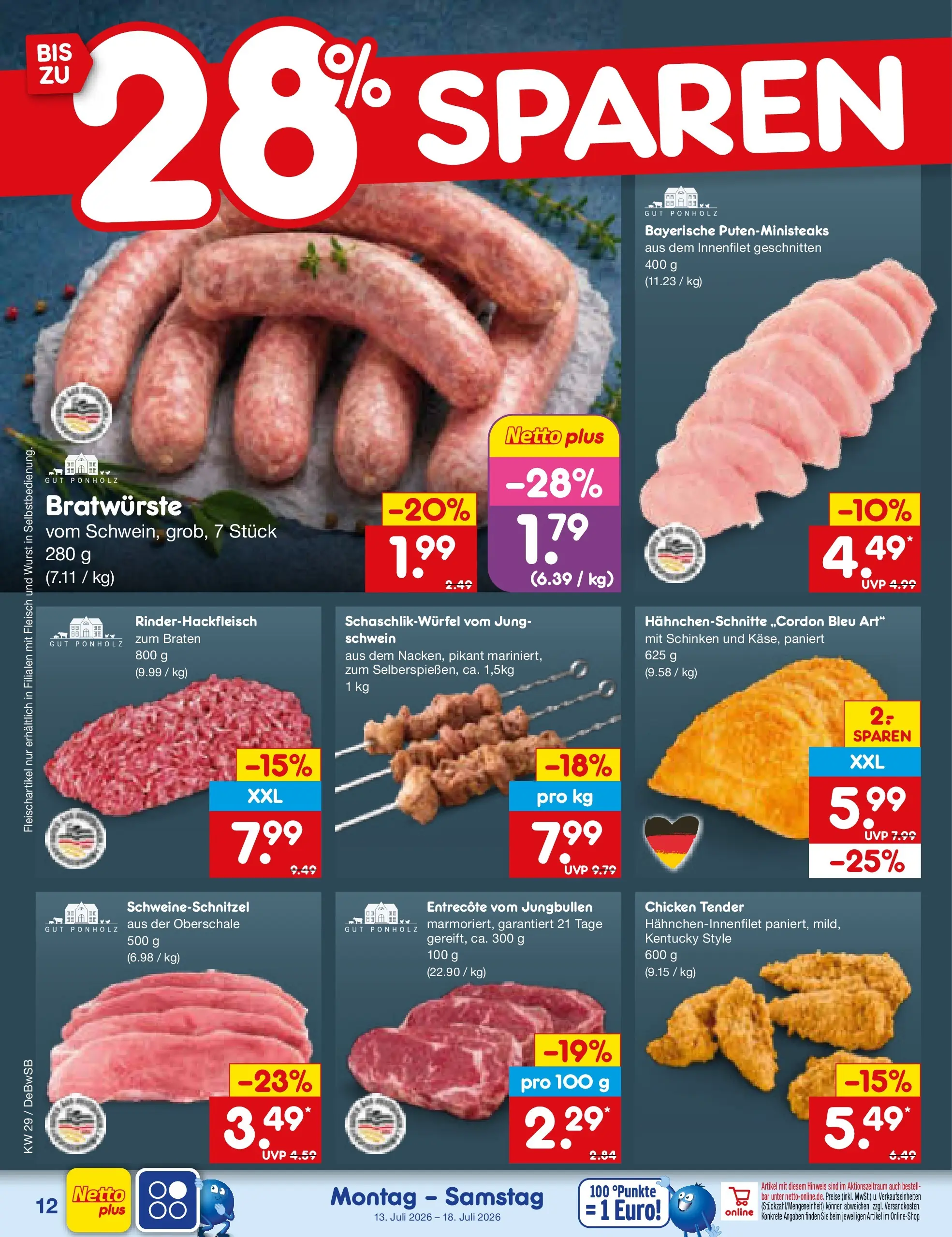 Netto Marken-Discount Prospekt Waiblingen-Bittenfeld (ab 13.07.2026) » Angebote | Seite: 14 | Produkte: Entrecote, Wurst, Schinken, Fleisch