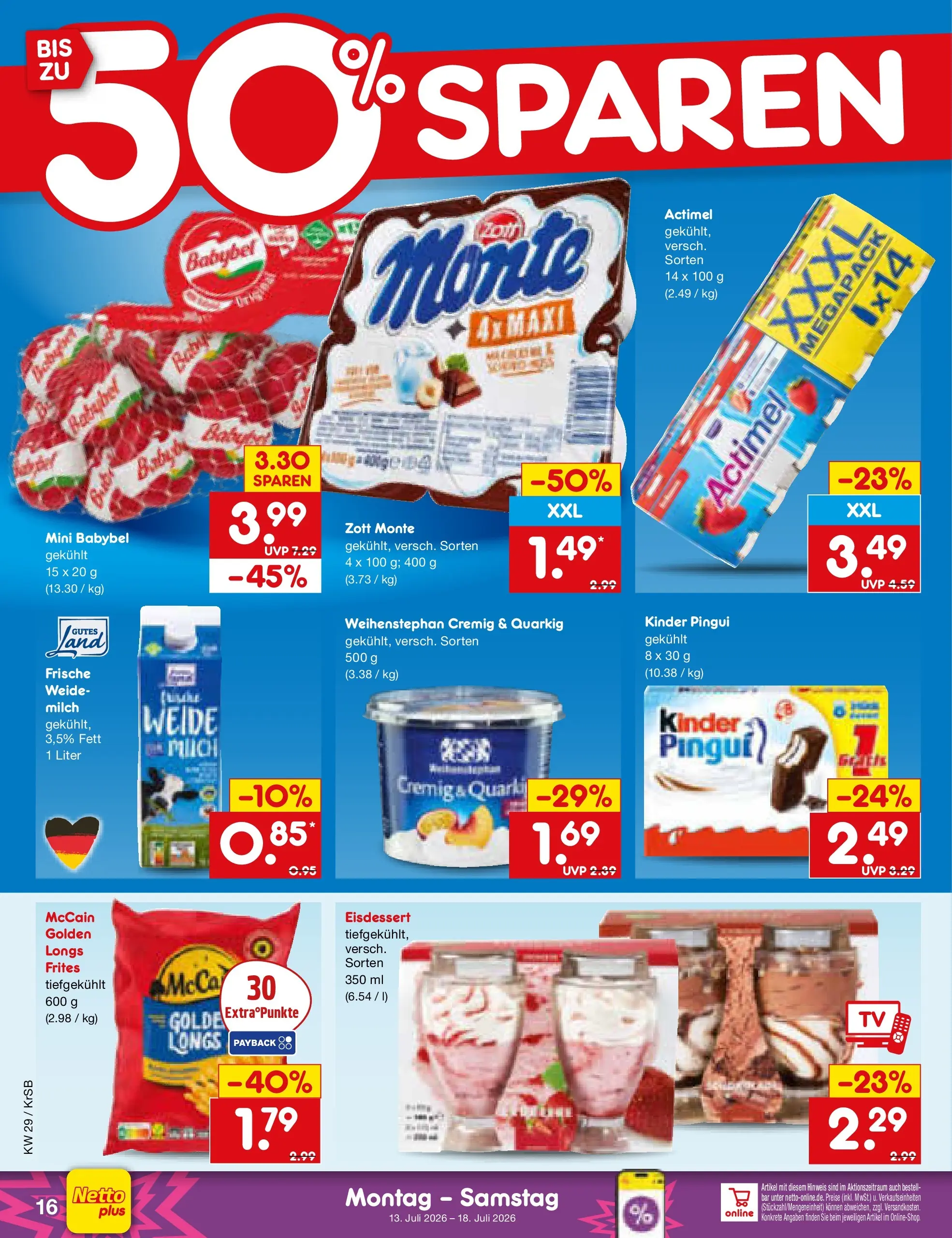Netto Marken-Discount Prospekt Baesweiler (ab 13.07.2026) » Angebote | Seite: 20 | Produkte: Actimel, Milch, McCain, Babybel