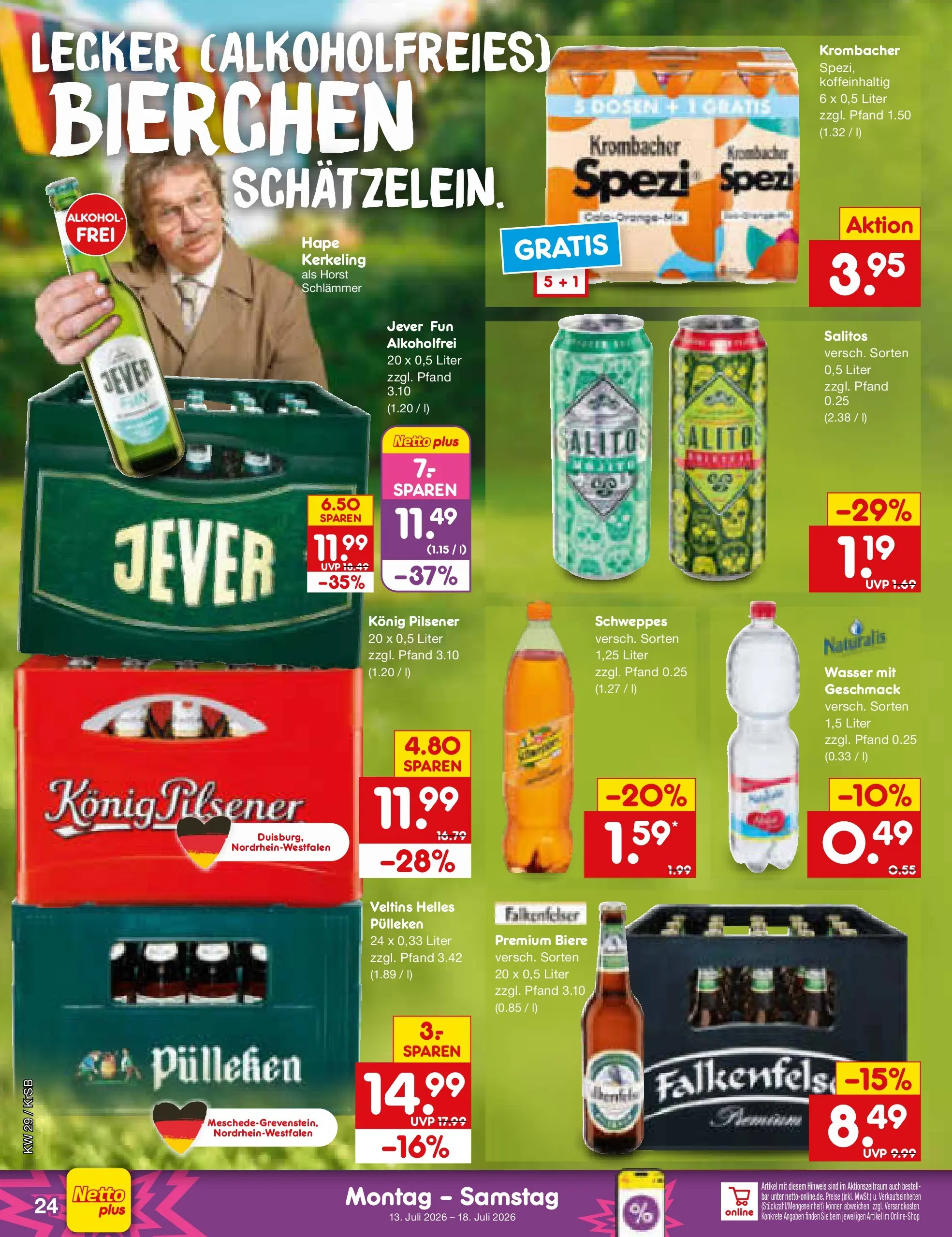 Netto Marken-Discount Prospekt Baesweiler (ab 13.07.2026) » Angebote | Seite: 32 | Produkte: Schweppes, Wasser, Krombacher, Veltins