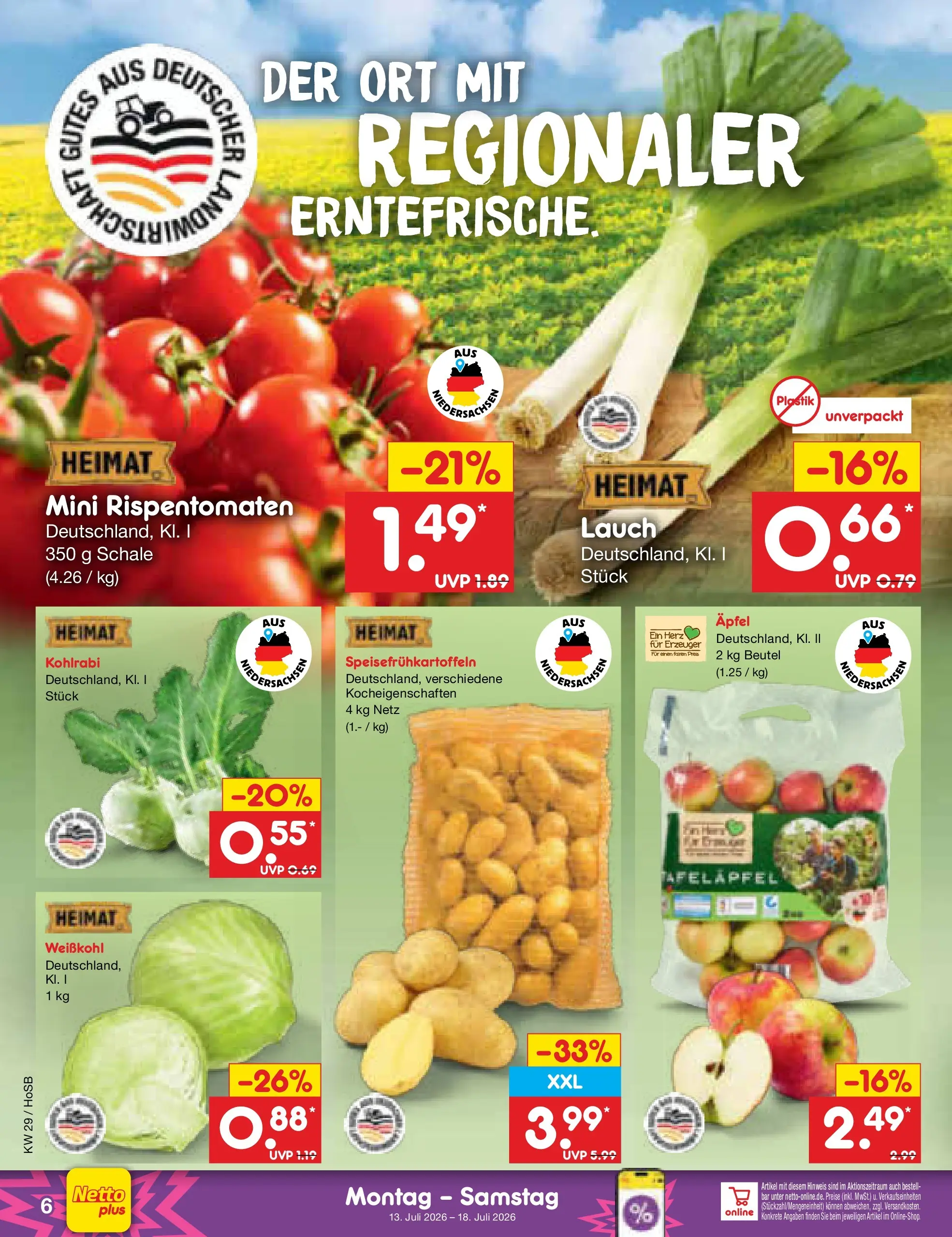 Netto Marken-Discount Prospekt Hannover (ab 13.07.2026) ยป Angebote | Seite: 6 | Produkte: Kohlrabi, รpfel Netto Marken-Discount Prospekt Hannover (ab 13.07.2026) ยป Angebote | Seite: 6 | Produkte: Kohlrabi, รpfel