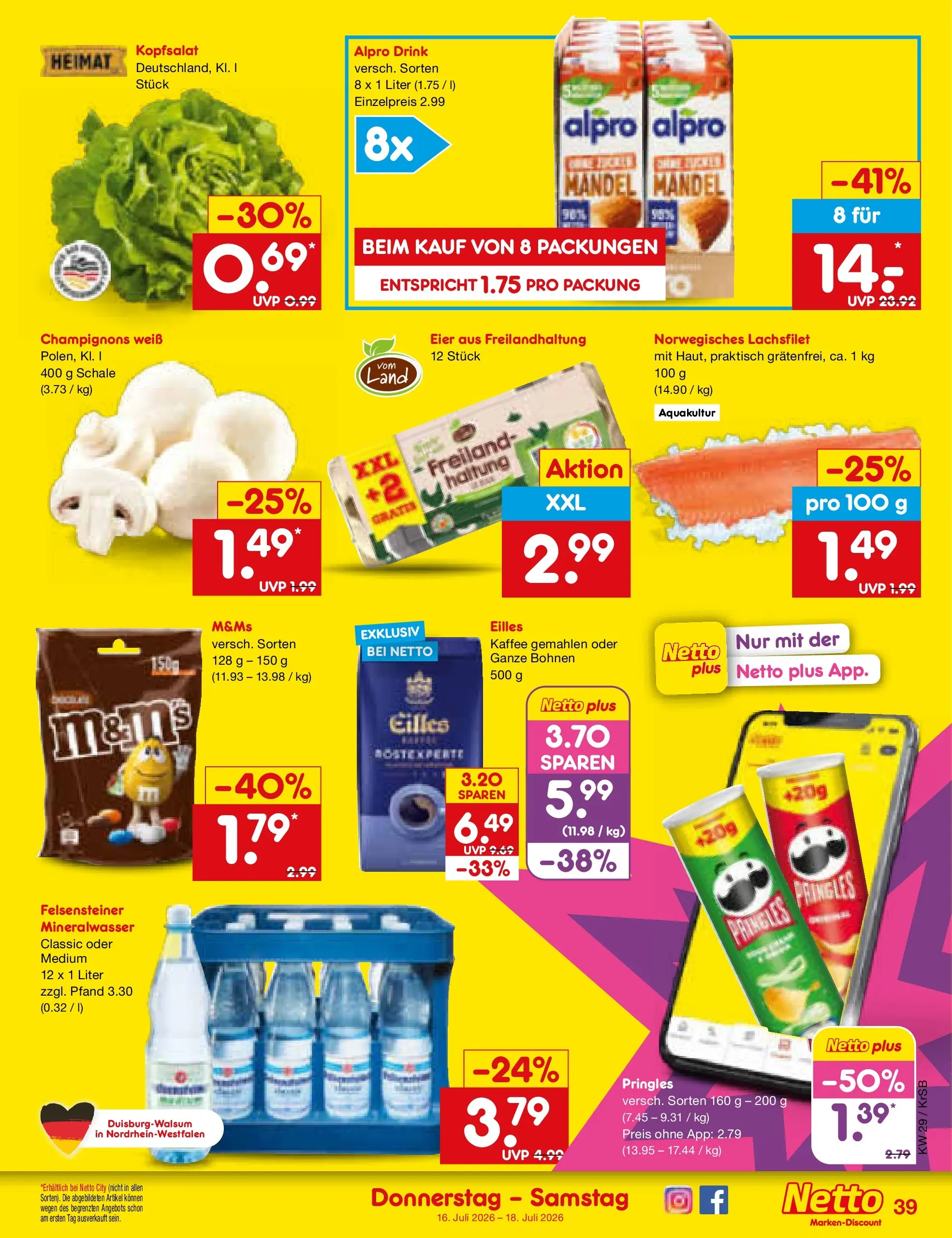 Netto Marken-Discount Prospekt Baesweiler (ab 13.07.2026) » Angebote | Seite: 55 | Produkte: Eier, Eilles kaffee, Mineralwasser, Champignons