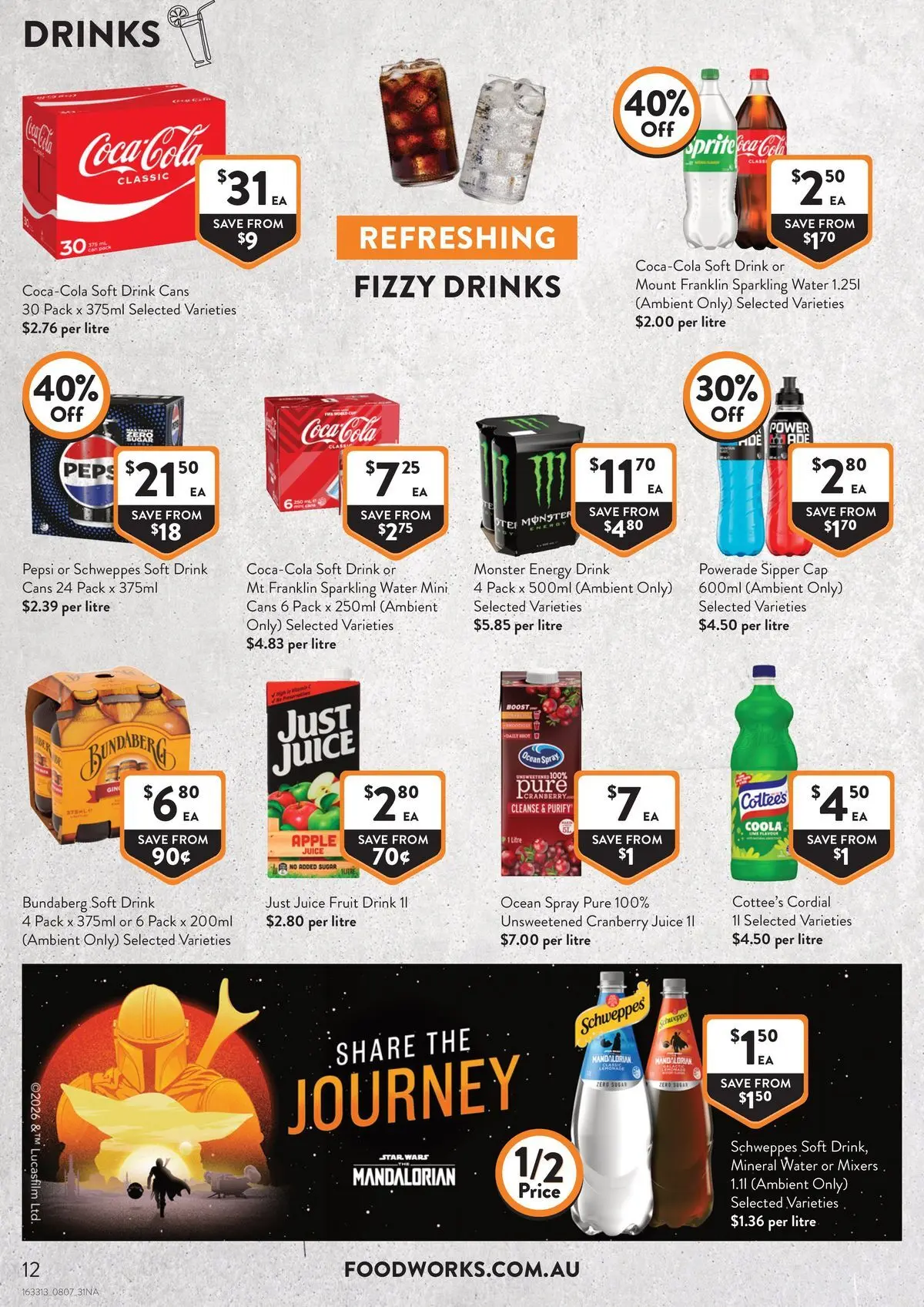 Deals - Supermarket - 07/07/2026 > weekly / monthly specials | Page: 12 | Products: Energy drink, Juice, Water, Cap