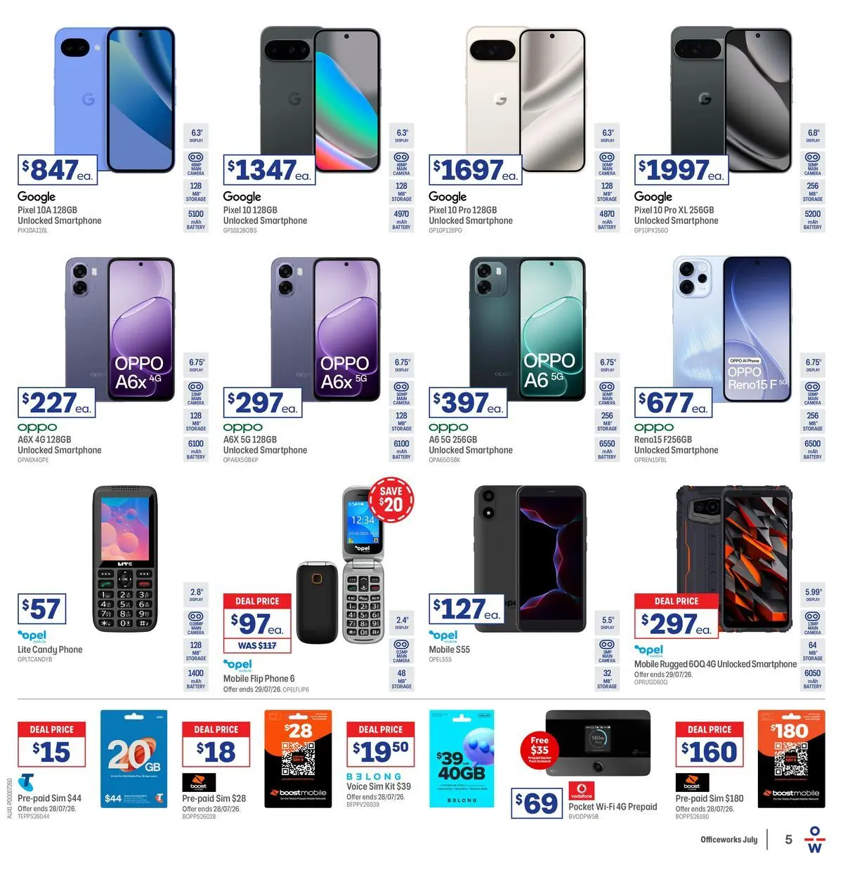 Officeworks - Beacon Deals - 12/07/2026 > weekly / monthly specials | Page: 5 | Products: Battery, Phone, Smartphone, Mobile