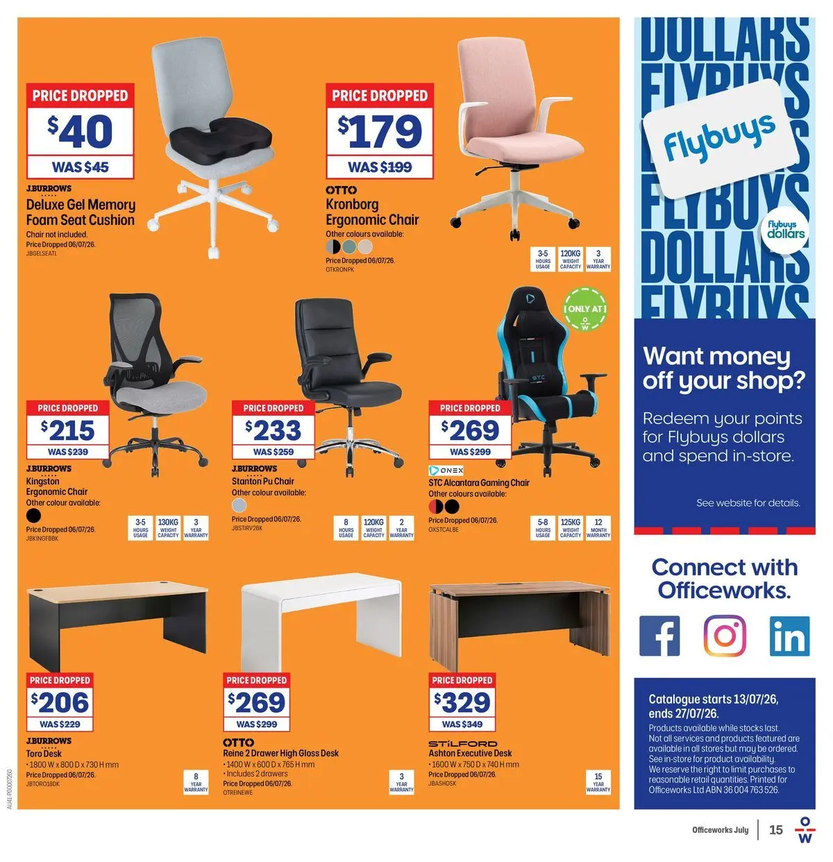 Officeworks - Beacon Deals - 12/07/2026 > weekly / monthly specials | Page: 15 | Products: Chair, Cushion, Desk, Ergonomic