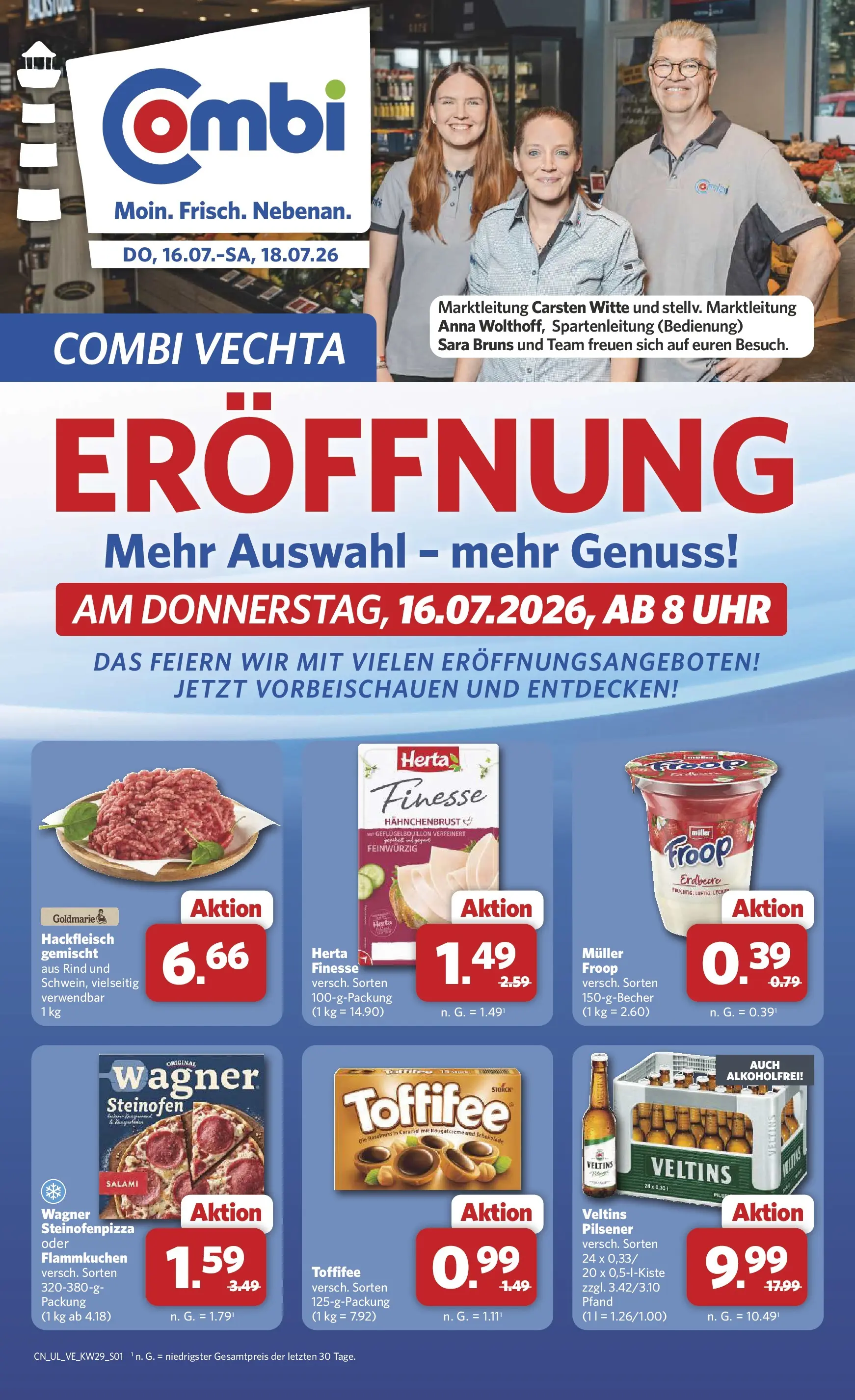 Combi Prospekt Vechta (ab 13.07.2026) zum Blättern | Seite: 1 | Produkte: Schokolade, Herta finesse, Uhr, Hackfleisch