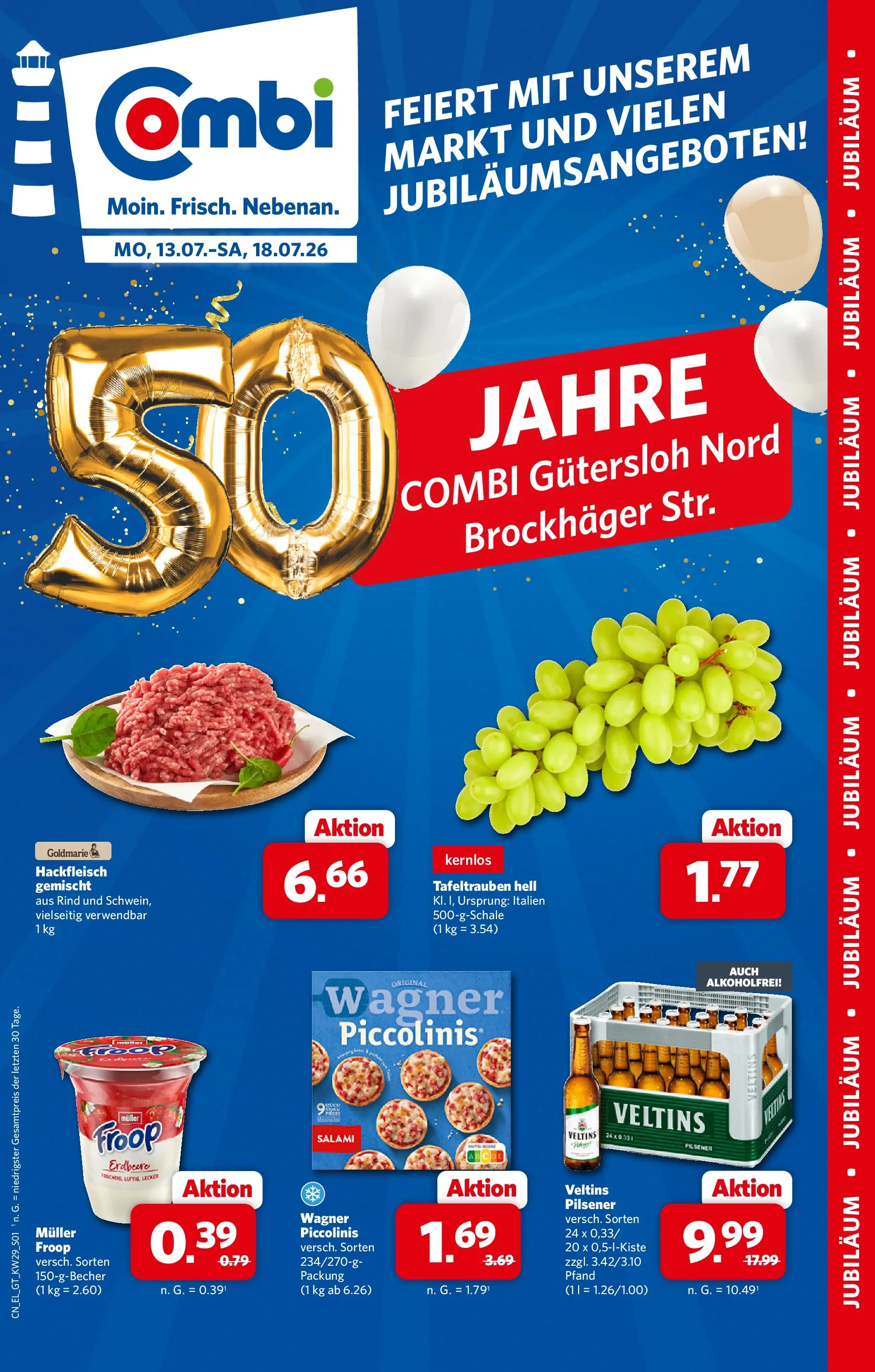 Combi Prospekt Gütersloh Nord (ab 13.07.2026) zum Blättern | Seite: 1 | Produkte: Froop, Salami, Veltins, Hackfleisch