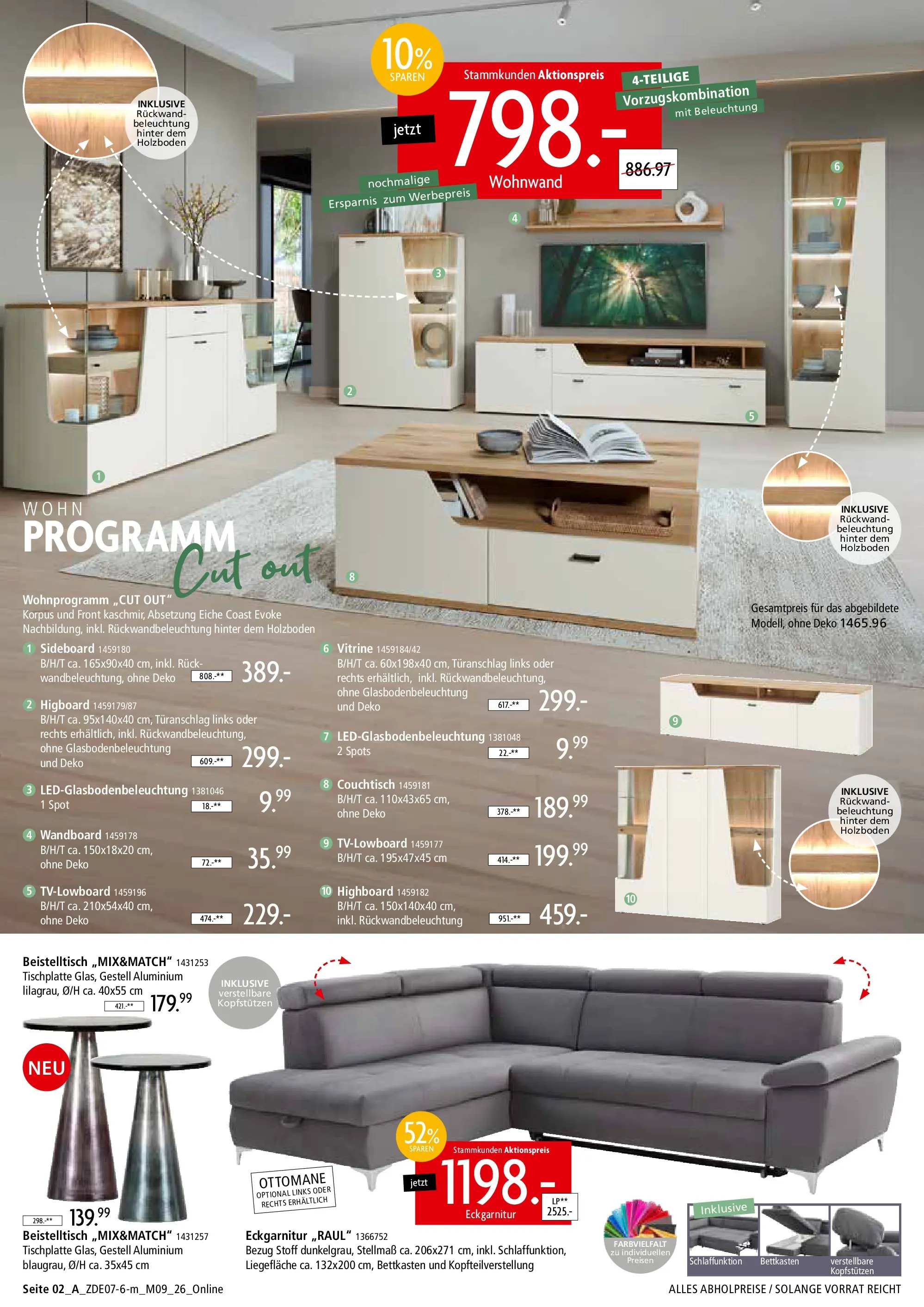 Zurbrüggen - Zurbrüggen: Mitnahme Möbel (ab 10.07.2026) zum Blättern | Seite: 4 | Produkte: Wohnwand, HIghboard, Beistelltisch, Couchtisch