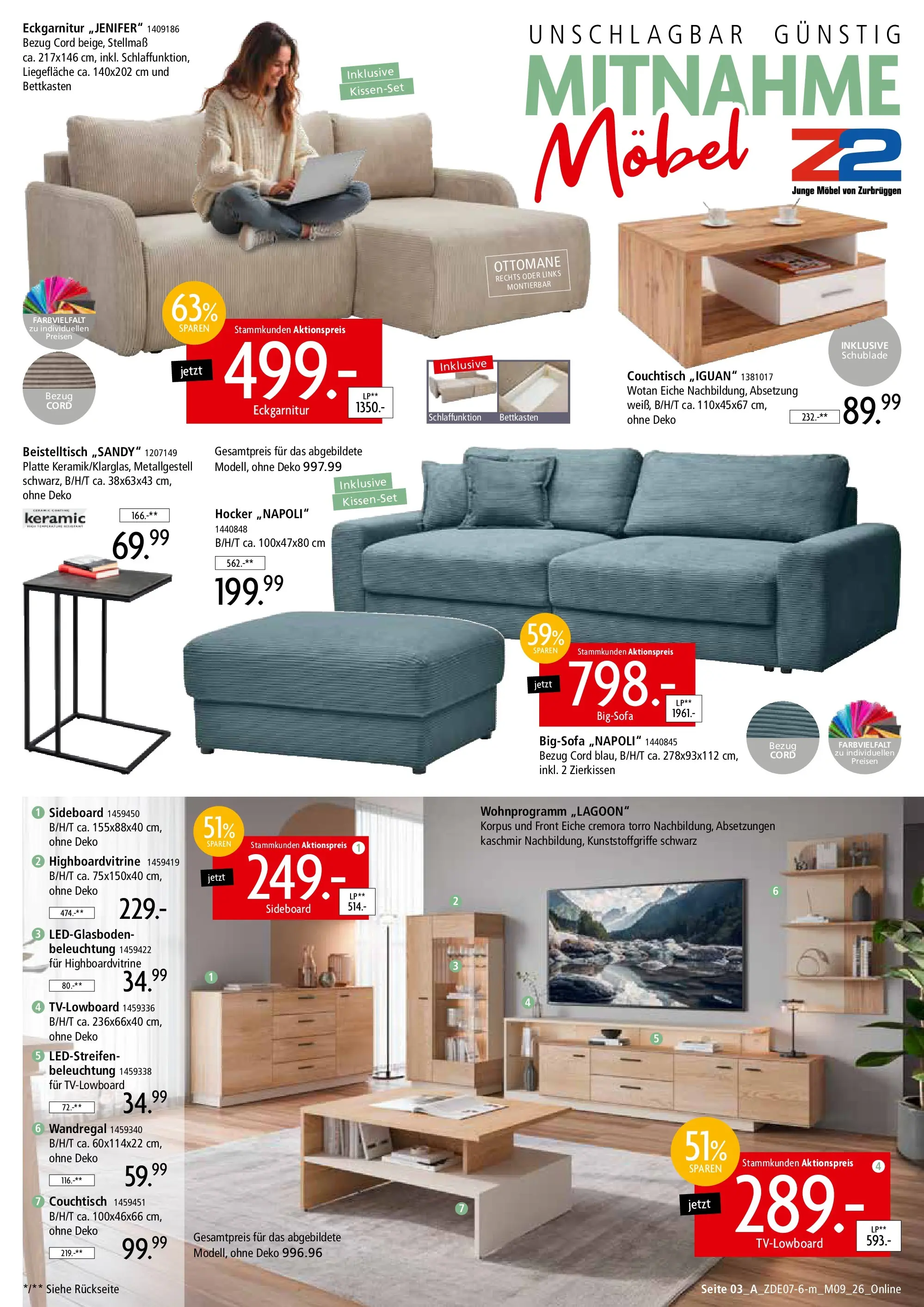 Zurbrüggen - Zurbrüggen: Mitnahme Möbel (ab 10.07.2026) zum Blättern | Seite: 5 | Produkte: Sideboard, Bigsofa, Hocker, Beistelltisch