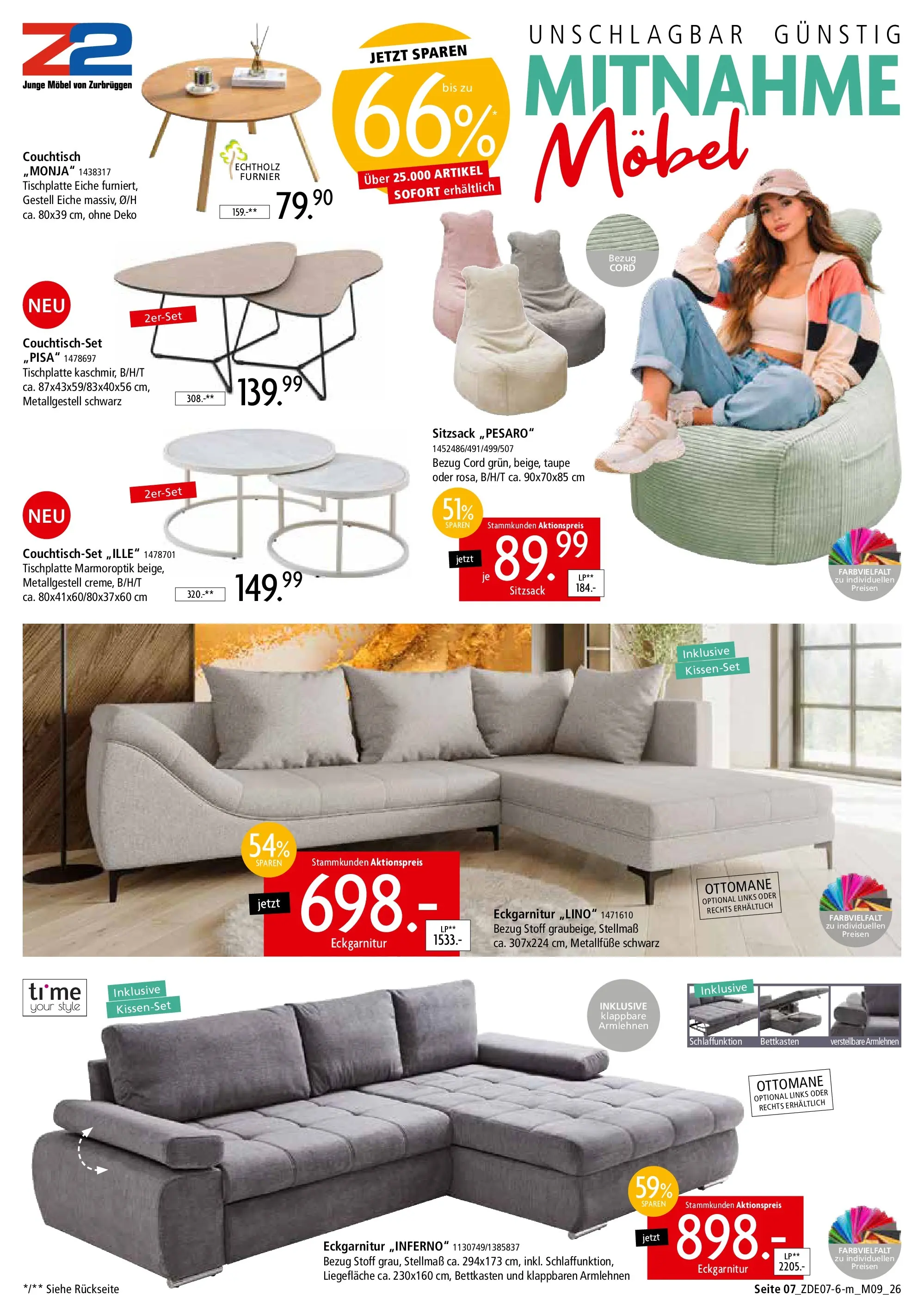 Zurbrüggen - Zurbrüggen: Mitnahme Möbel (ab 10.07.2026) zum Blättern | Seite: 9 | Produkte: Sitzsack, Couchtisch