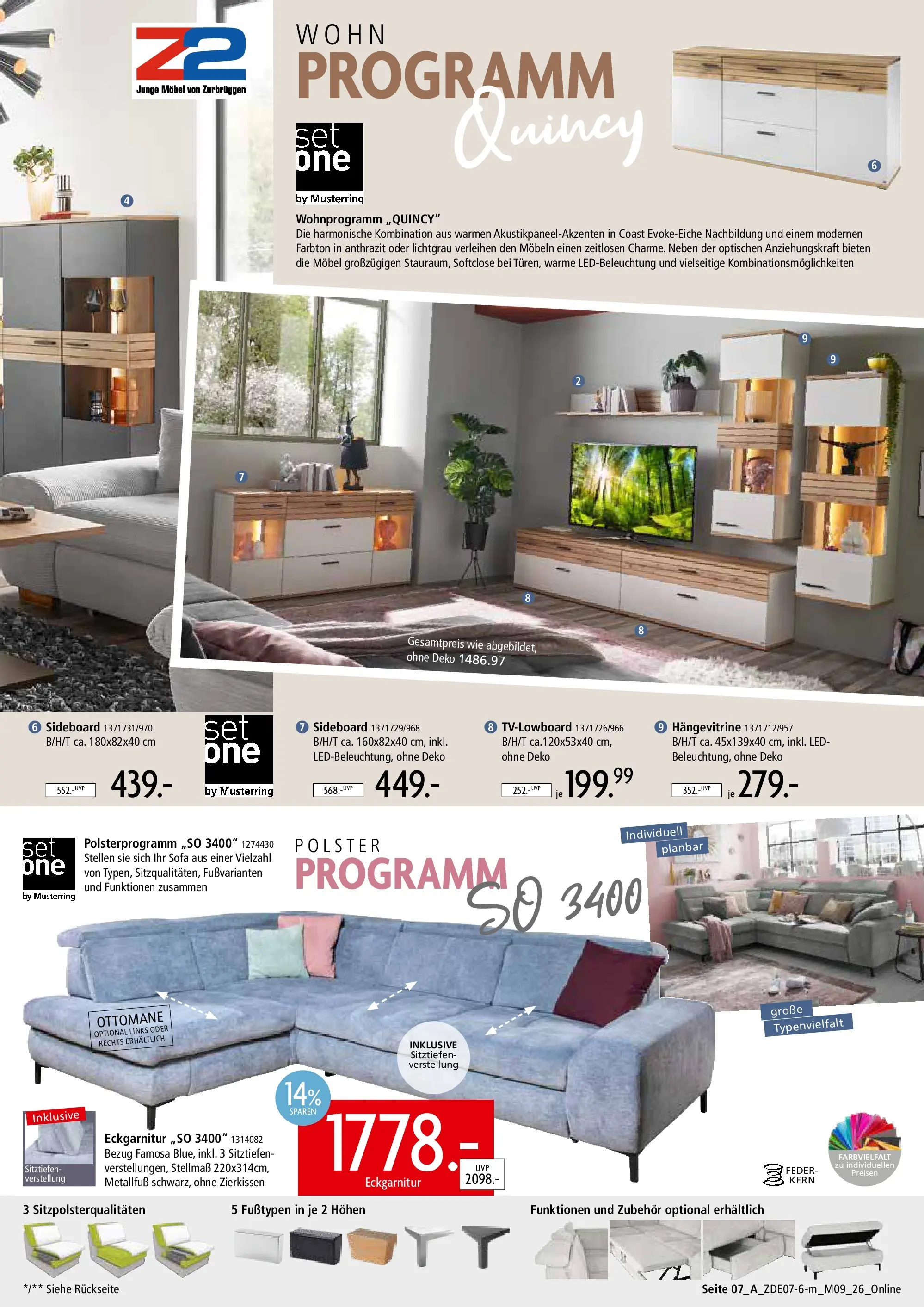 Zurbrüggen - Zurbrüggen: Mitnahme Möbel (ab 10.07.2026) zum Blättern | Seite: 11 | Produkte: Sideboard, Hängevitrine, Sofa