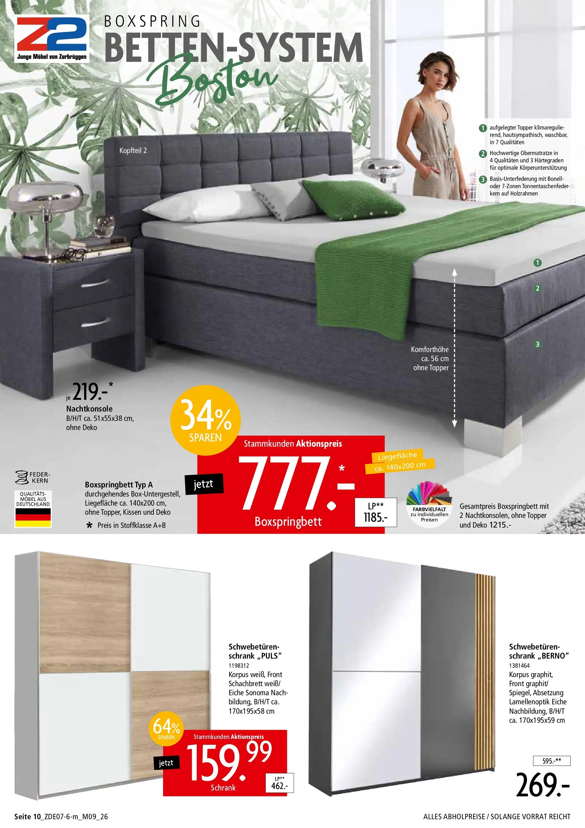 Zurbrüggen - Zurbrüggen: Mitnahme Möbel (ab 10.07.2026) zum Blättern | Seite: 14 | Produkte: Kissen, Boxspringbett, Topper, Schrank