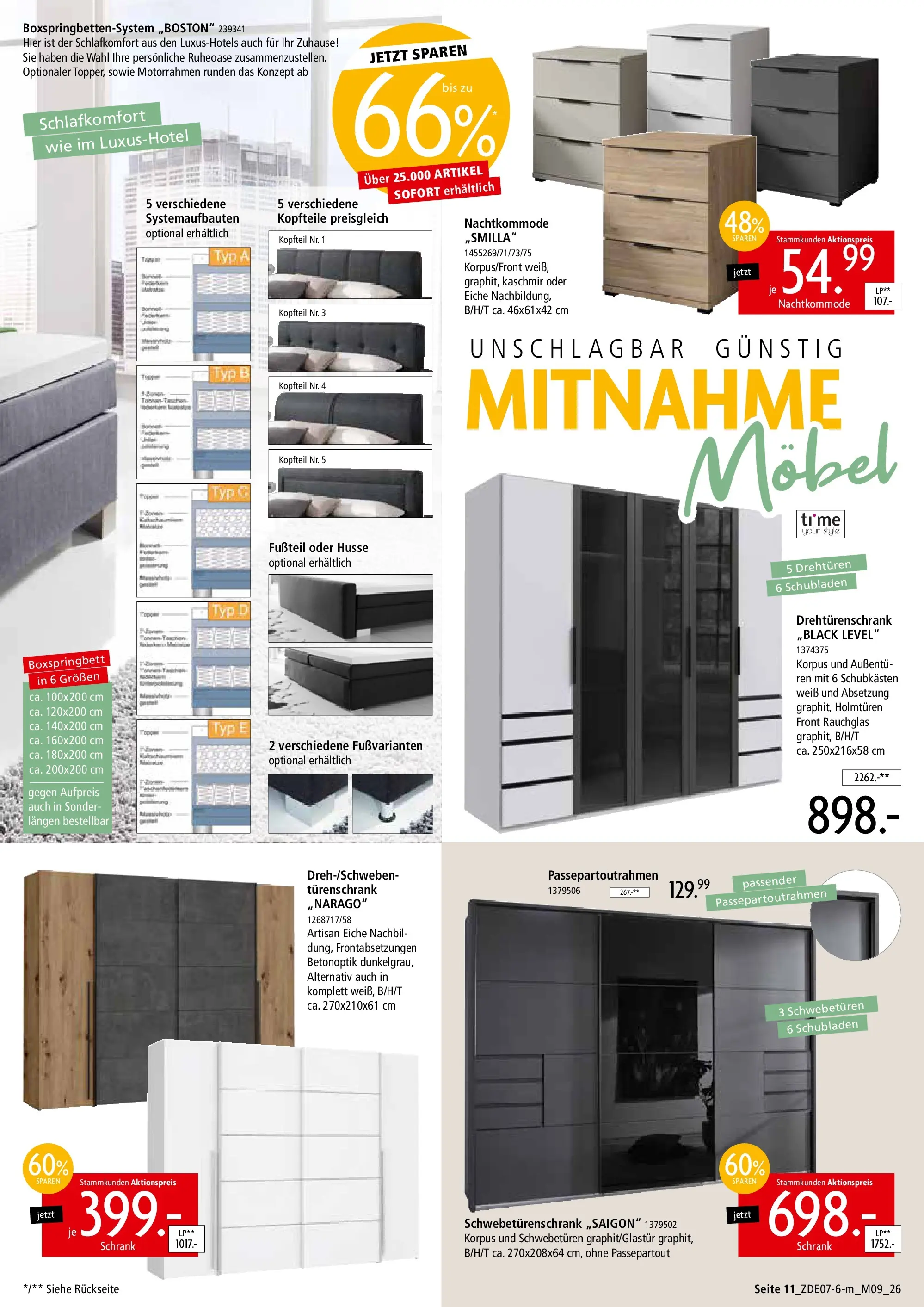 Zurbrüggen - Zurbrüggen: Mitnahme Möbel (ab 10.07.2026) zum Blättern | Seite: 15 | Produkte: Schwebetürenschrank, Drehtürenschrank, Boxspringbett, Schrank