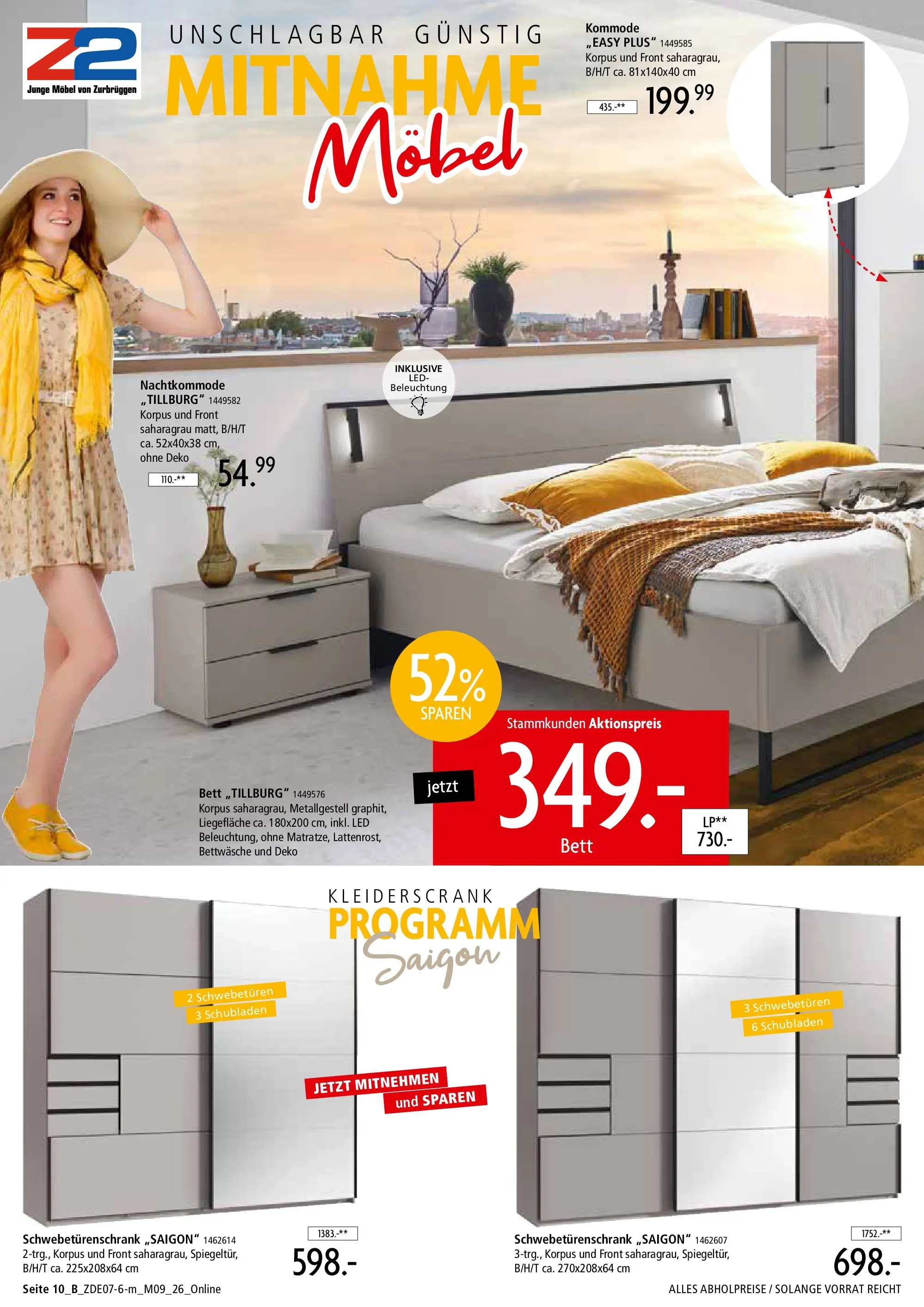Zurbrüggen - Zurbrüggen: Mitnahme Möbel (ab 10.07.2026) zum Blättern | Seite: 18 | Produkte: Bett, Kommode, Schwebetürenschrank, Bettwäsche