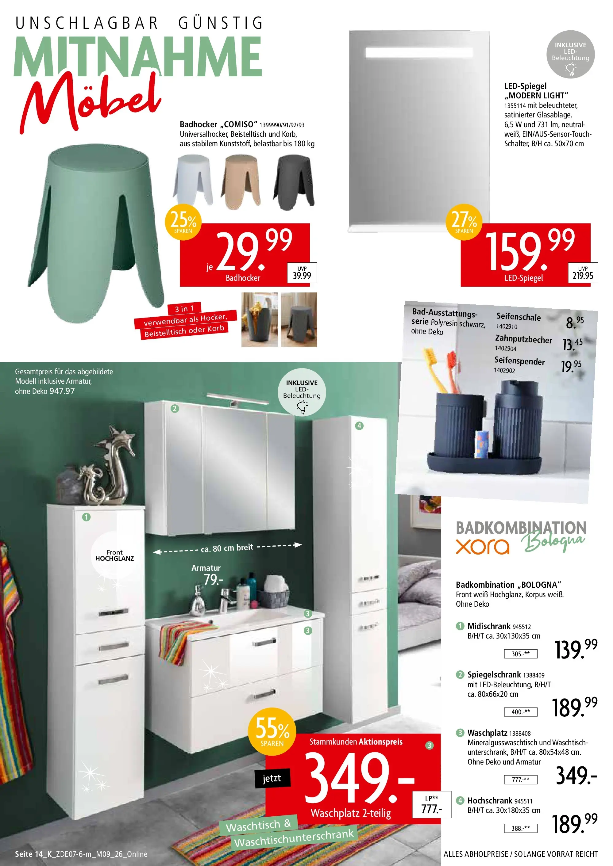Zurbrüggen - Zurbrüggen: Mitnahme Möbel (ab 10.07.2026) zum Blättern | Seite: 46 | Produkte: Korb, Seifenspender, Spiegelschrank, Midischrank