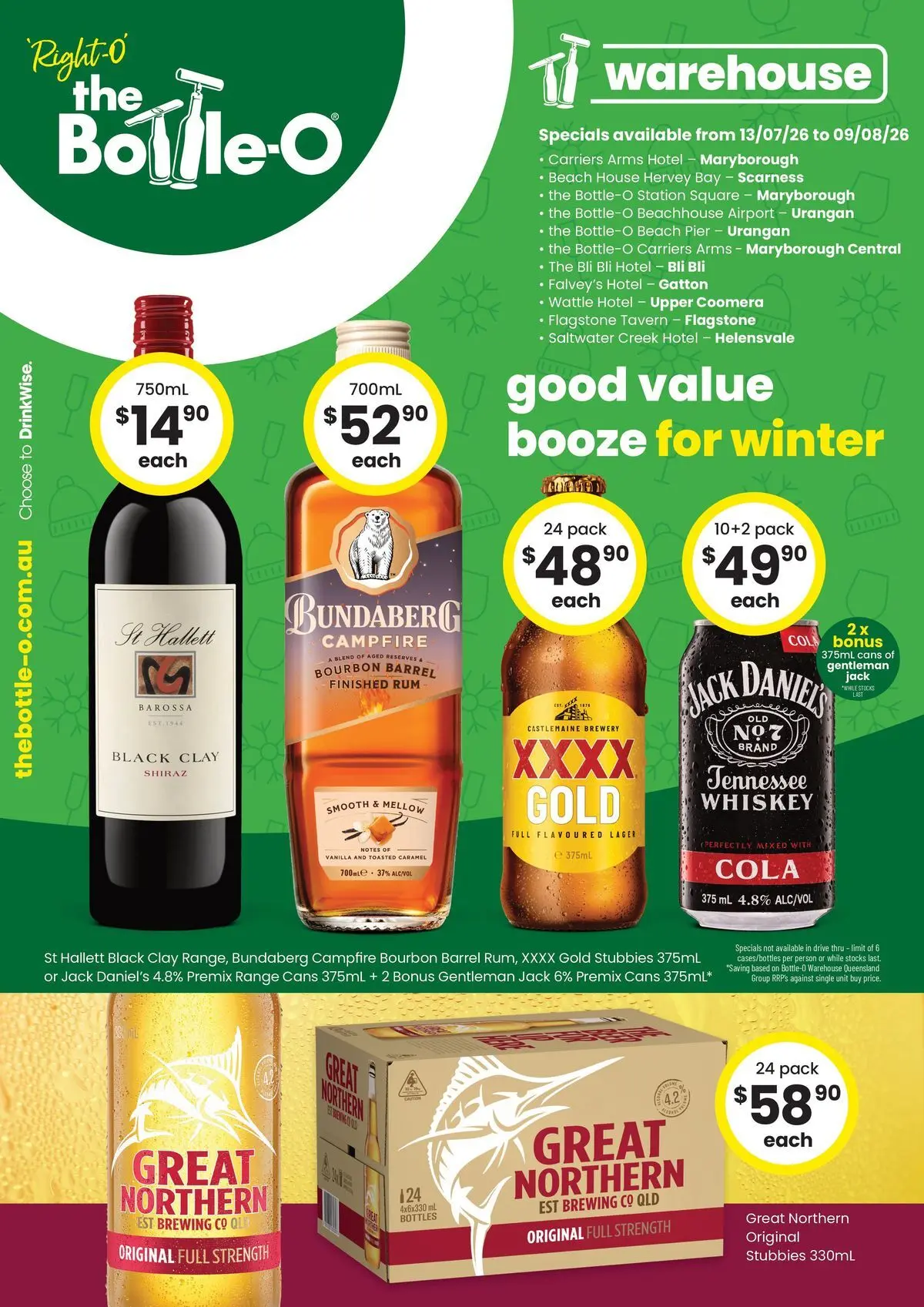 The Bottle-O - Good Shout! QLD SS 13/07 - 12/07/2026 > weekly / monthly specials | Page: 1 | Products: Bourbon, Whiskey, Rum, Clay