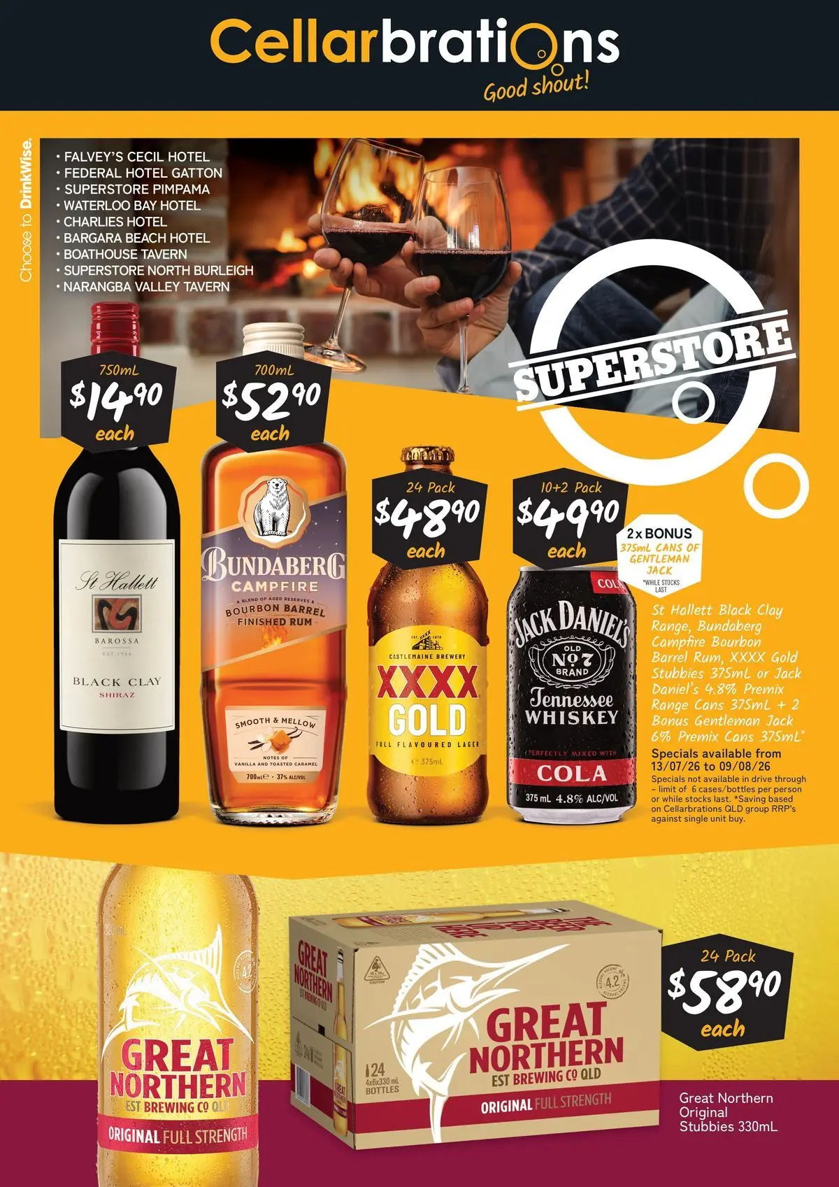 Cellarbrations - Good Shout! QLD SS 13/07 - 12/07/2026 > weekly / monthly specials | Page: 1 | Products: Bourbon, Whiskey, Rum, Clay
