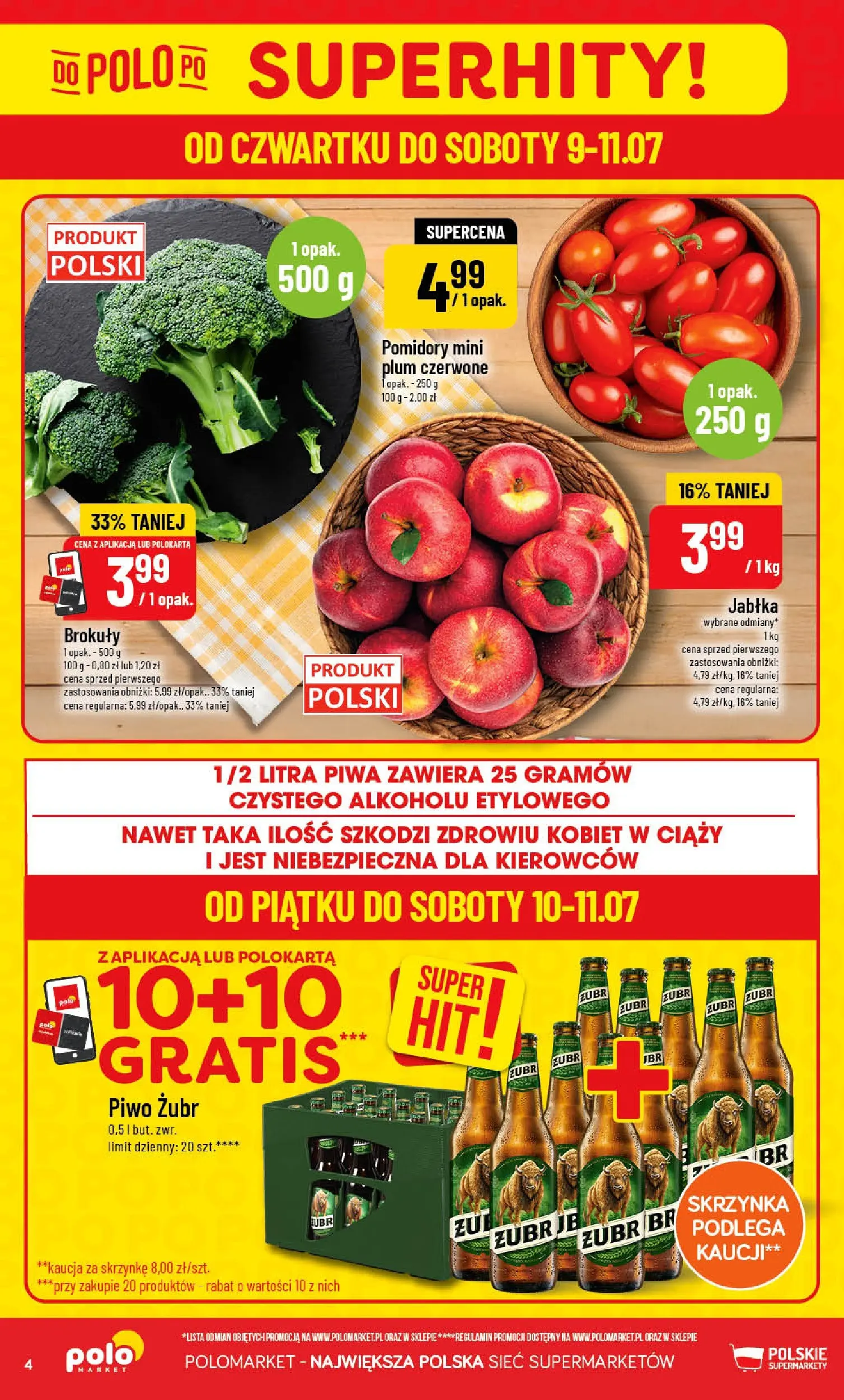 Nowa POLOmarket gazetka od jutra (08.07.2026) | Strona: 4 | Produkty: Piwo żubr, Piwo, Jabłka, Pomidory Nowa POLOmarket gazetka od jutra 08.07.2026 | Strona: 4 | Produkty: Piwo żubr, Piwo, Jabłka, Pomidory