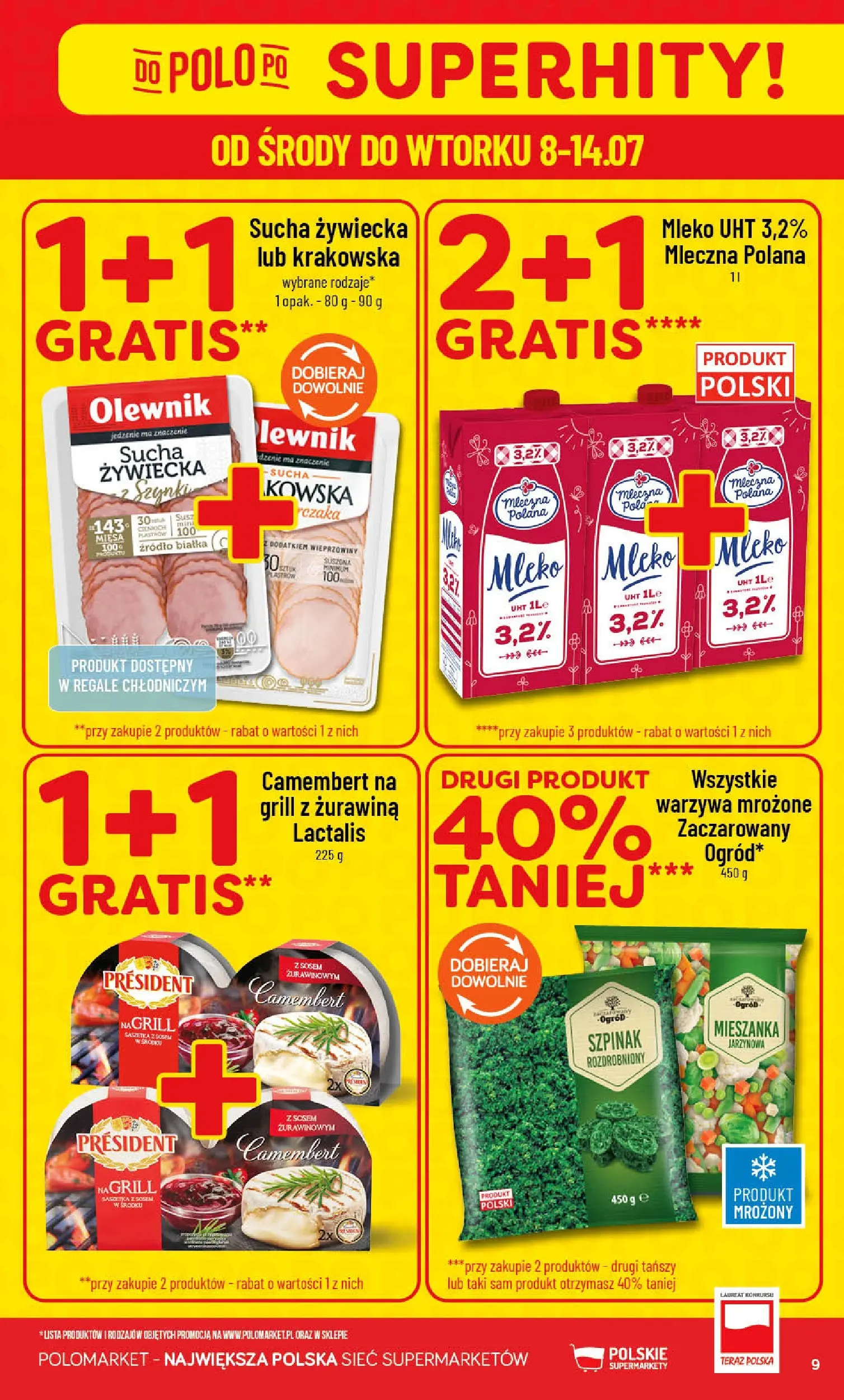 Nowa POLOmarket gazetka od jutra (08.07.2026) | Strona: 9 | Produkty: Grill, Camembert, Mleko, Warzywa Nowa POLOmarket gazetka od jutra 08.07.2026 | Strona: 9 | Produkty: Grill, Camembert, Mleko, Warzywa
