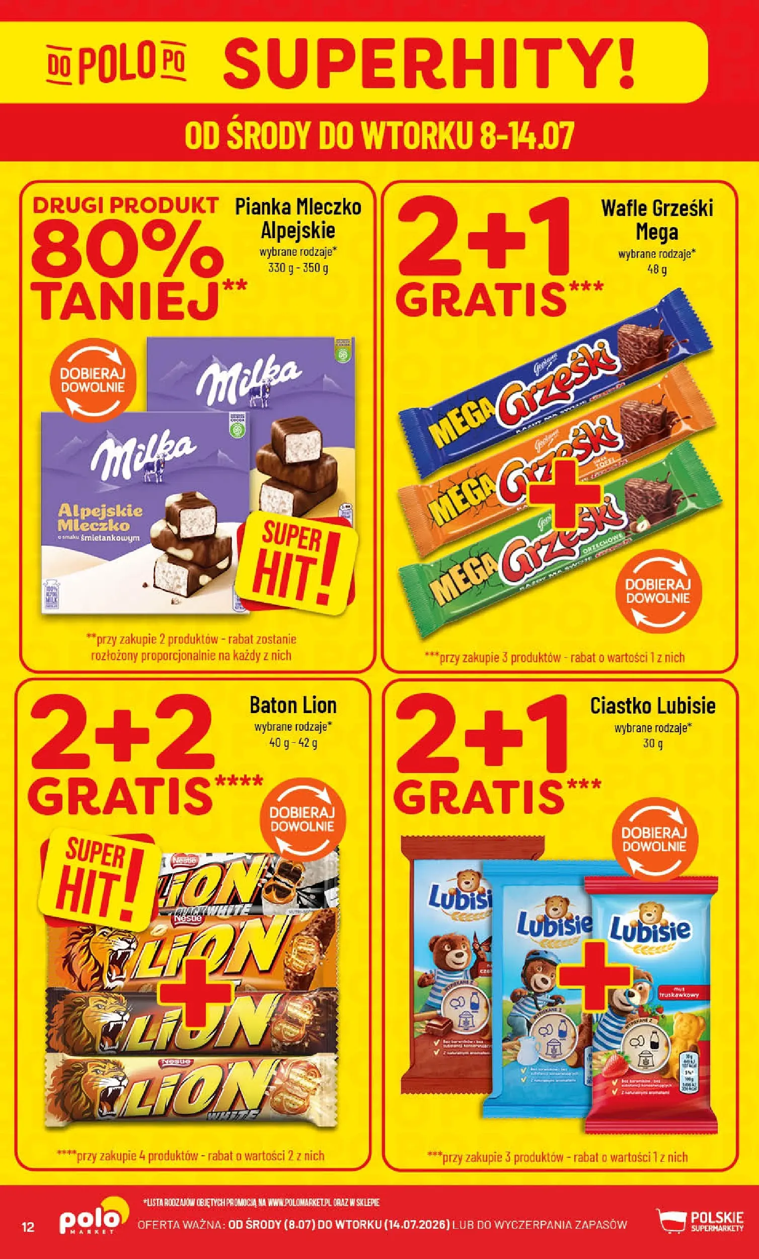 Nowa POLOmarket gazetka od jutra (08.07.2026) | Strona: 12 | Produkty: Wafle, Milka, Baton Nowa POLOmarket gazetka od jutra 08.07.2026 | Strona: 12 | Produkty: Wafle, Milka, Baton