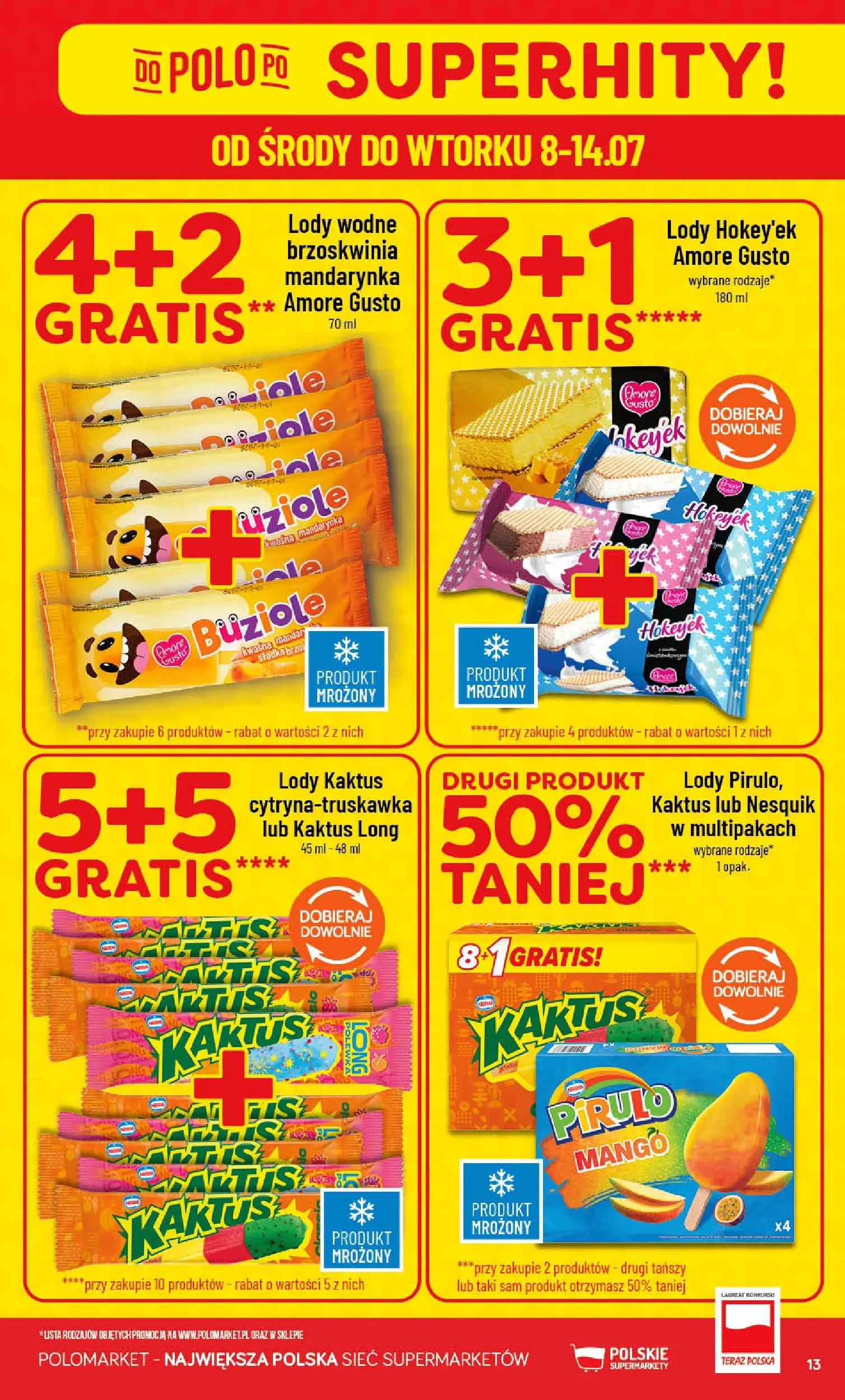 Nowa POLOmarket gazetka od jutra (08.07.2026) | Strona: 13 | Produkty: Mango, Brzoskwinia, Lody Kaktus, Lody Nowa POLOmarket gazetka od jutra 08.07.2026 | Strona: 13 | Produkty: Mango, Brzoskwinia, Lody Kaktus, Lody