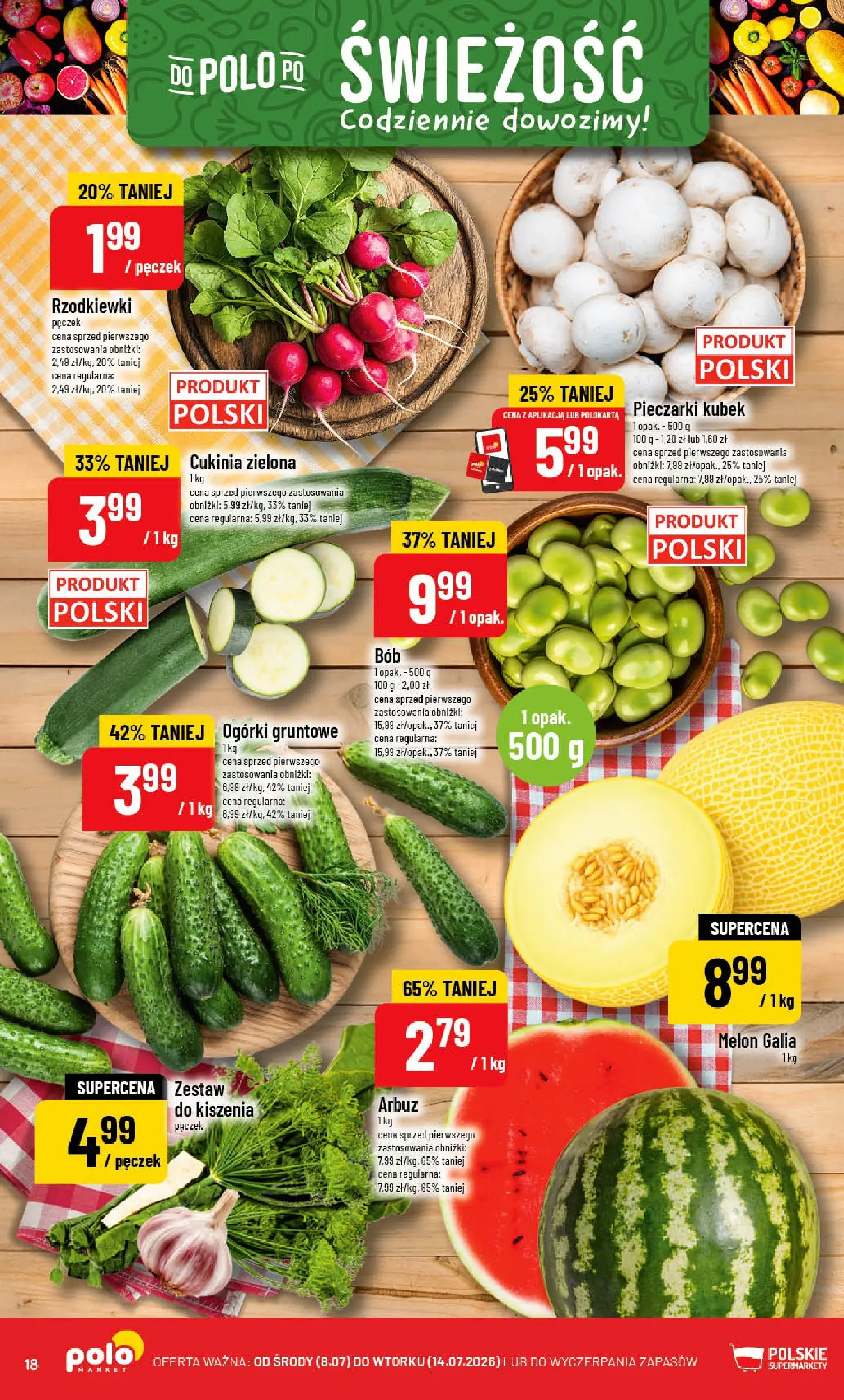 Nowa POLOmarket gazetka od jutra (08.07.2026) | Strona: 18 | Produkty: Arbuz, Cukinia, Ogórki, Ogórki gruntowe Nowa POLOmarket gazetka od jutra 08.07.2026 | Strona: 18 | Produkty: Arbuz, Cukinia, Ogórki, Ogórki gruntowe