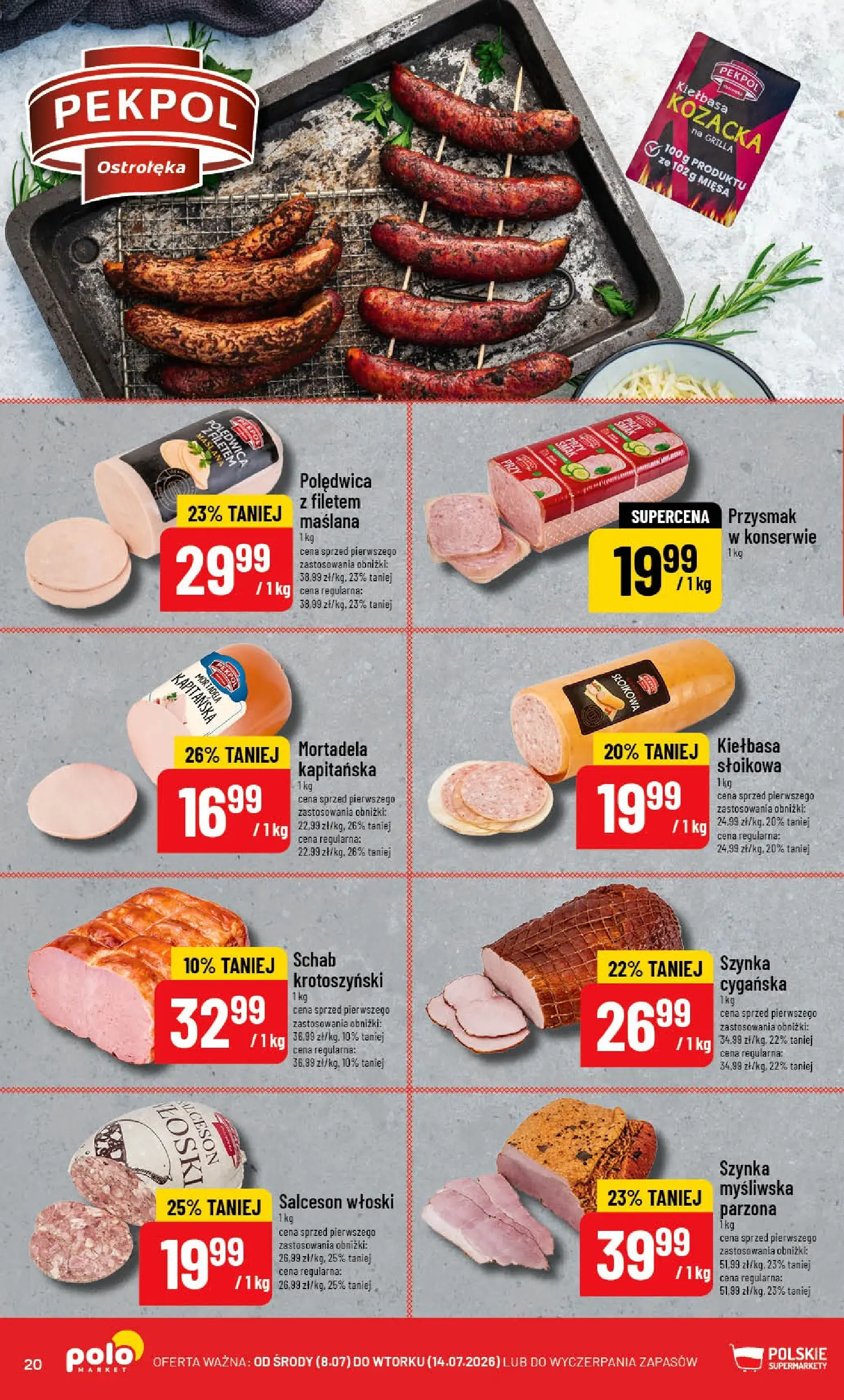 Nowa POLOmarket gazetka od jutra (08.07.2026) | Strona: 20 | Produkty: Mortadela, Schab, Myśliwska, Szynka Nowa POLOmarket gazetka od jutra 08.07.2026 | Strona: 20 | Produkty: Mortadela, Schab, Myśliwska, Szynka