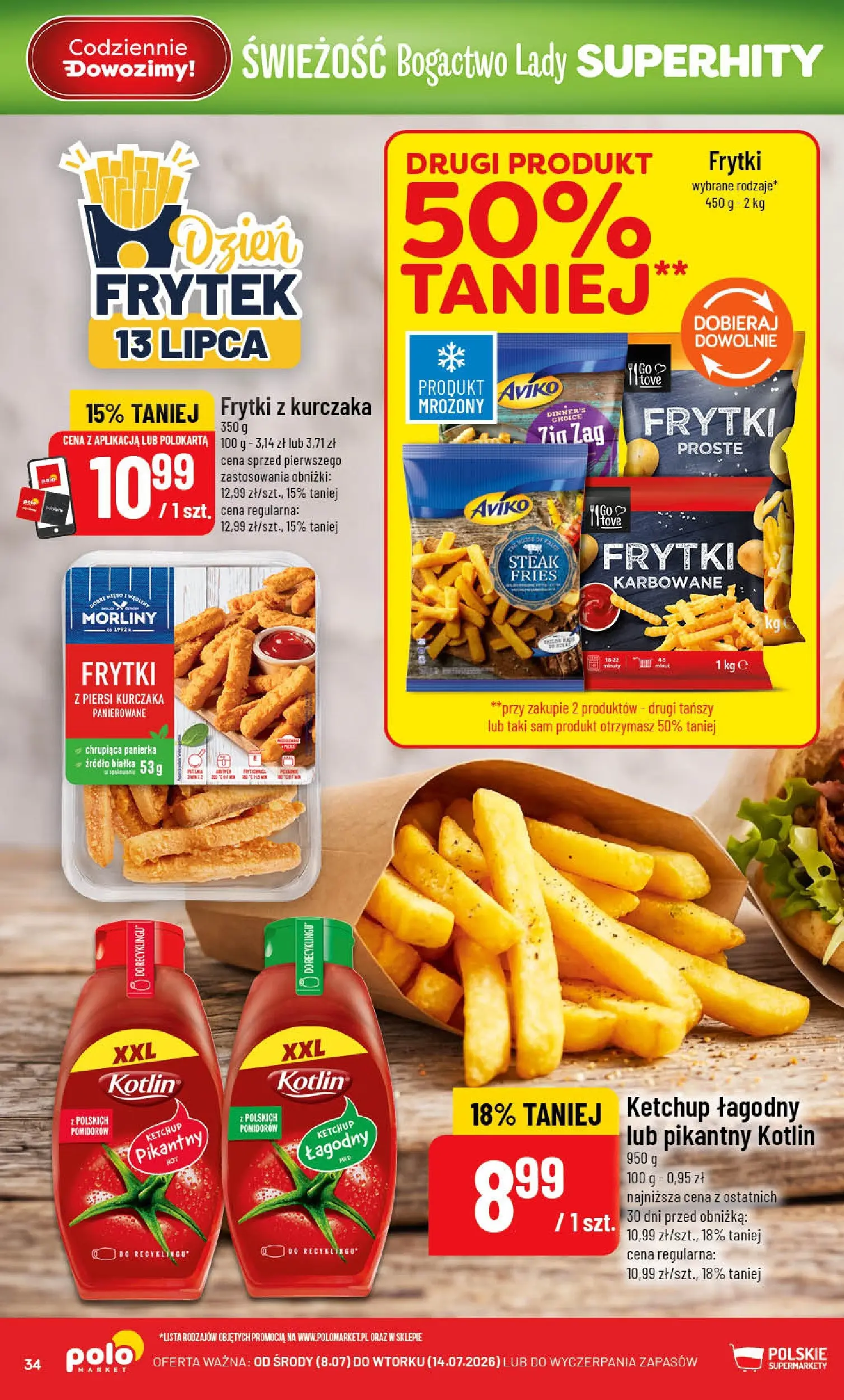 Nowa POLOmarket gazetka od jutra (08.07.2026) | Strona: 34 | Produkty: Piersi, Ketchup, Frytki Nowa POLOmarket gazetka od jutra 08.07.2026 | Strona: 34 | Produkty: Piersi, Ketchup, Frytki