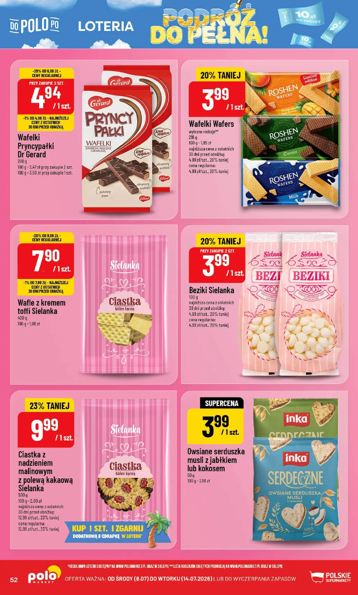 Nowa POLOmarket gazetka od jutra (08.07.2026) | Strona: 52 | Produkty: Wafle, Wafelki, Musli, Ciastka Nowa POLOmarket gazetka od jutra 08.07.2026 | Strona: 52 | Produkty: Wafle, Wafelki, Musli, Ciastka